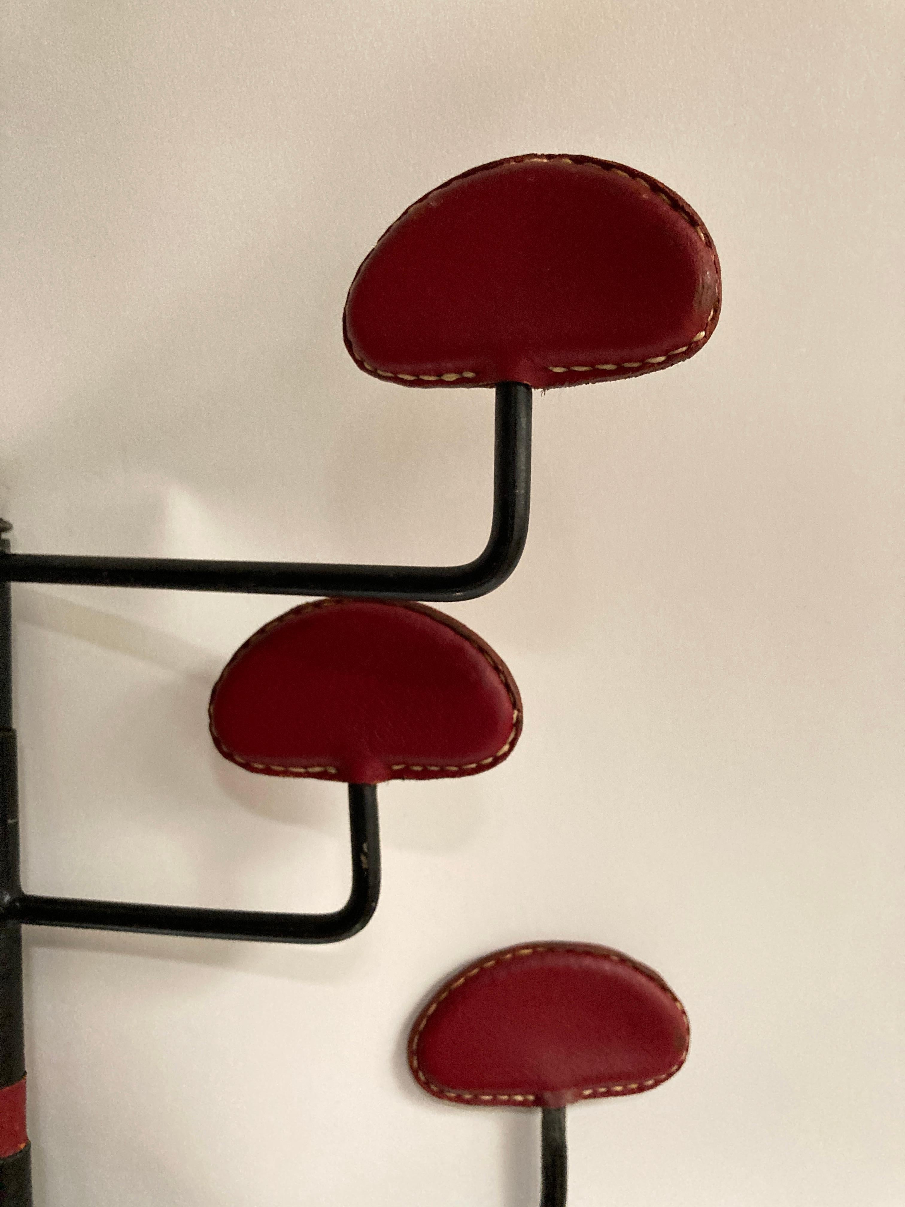 1950's Stitched leather coat rack by Jacques Adnet For Sale 6