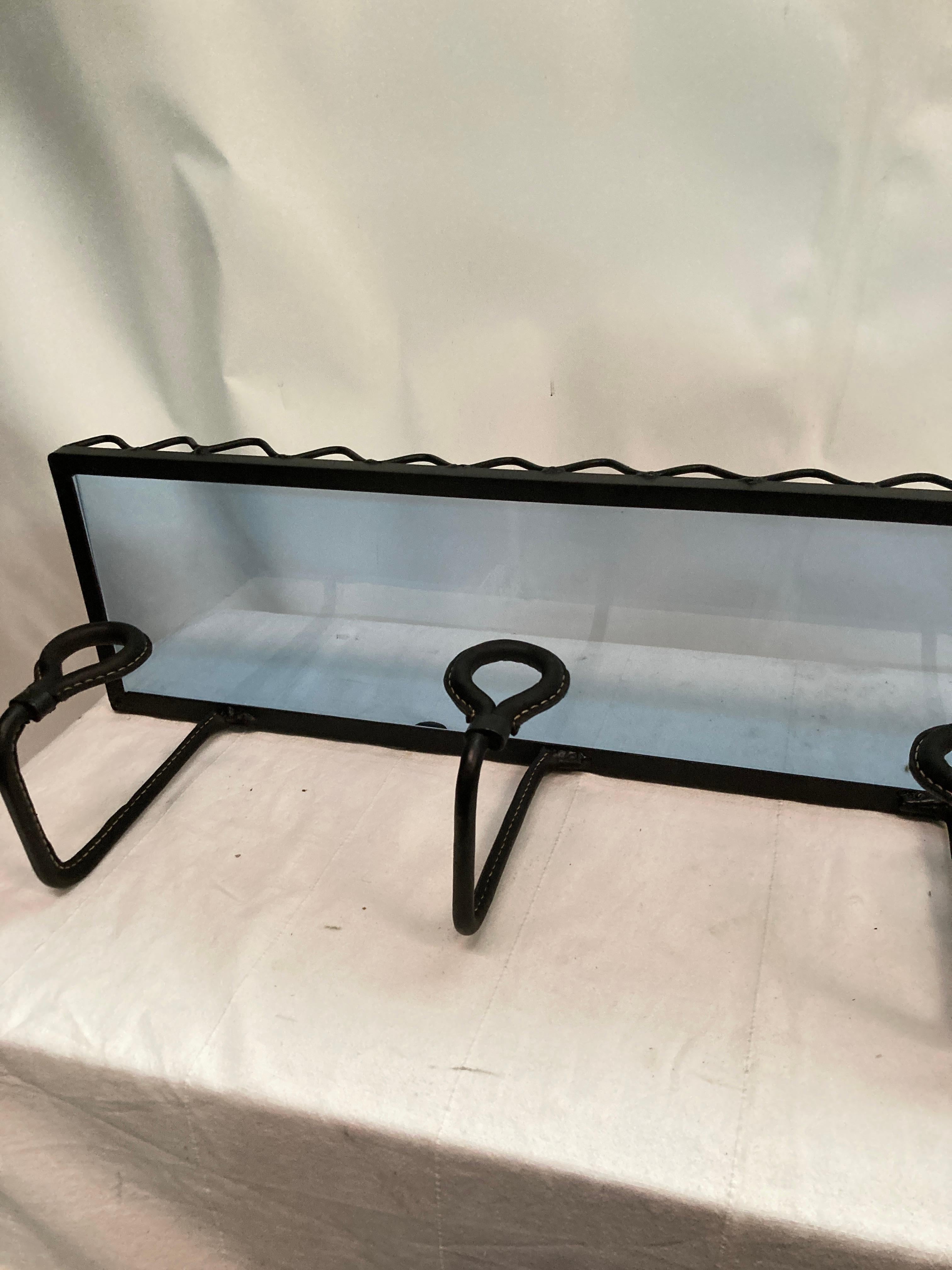 1950's Stitched leather coat rack by Jacques Adnet For Sale 7