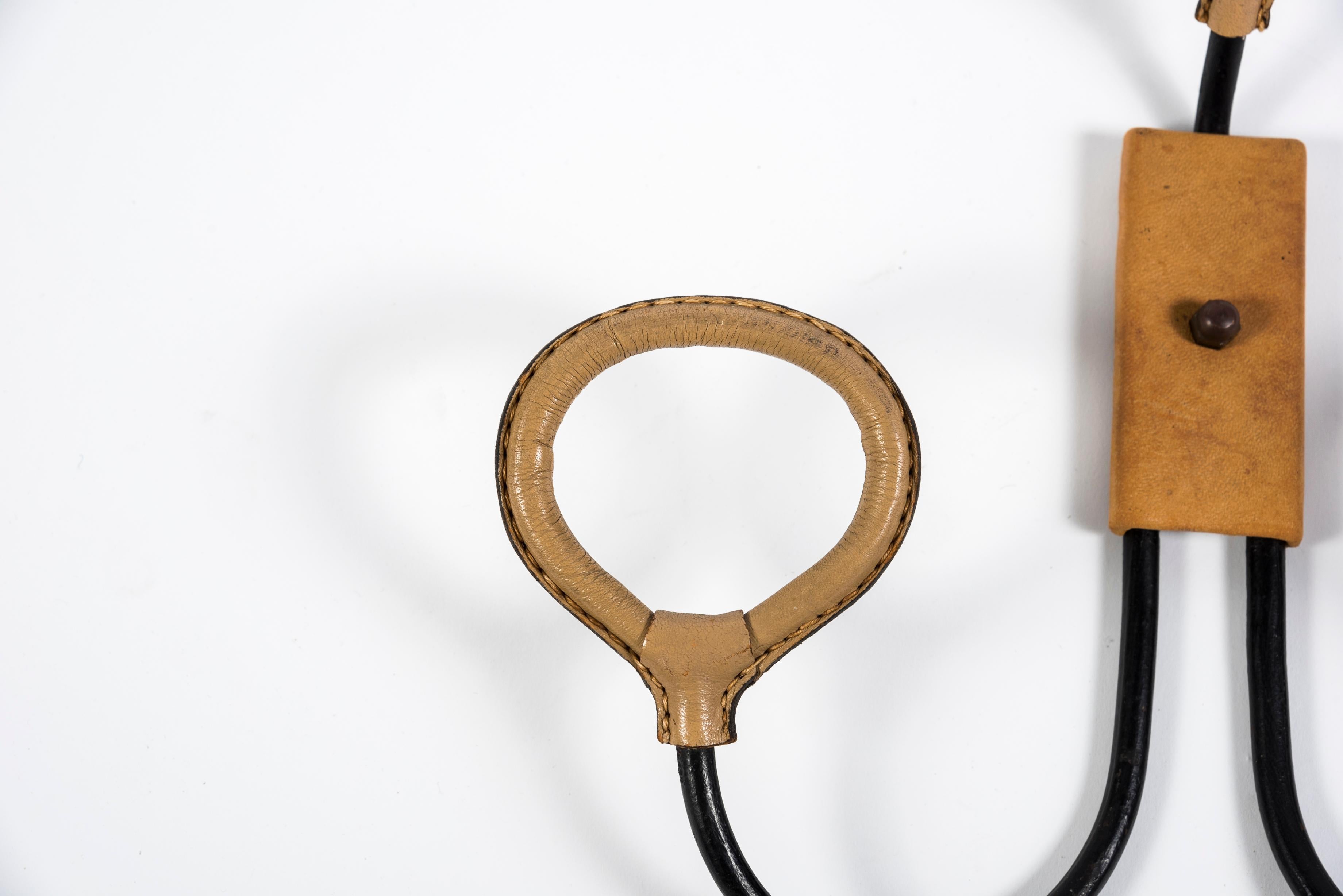 1950's Stitched Leather Coat Rack by Jacques Adnet In Good Condition In Bois-Colombes, FR