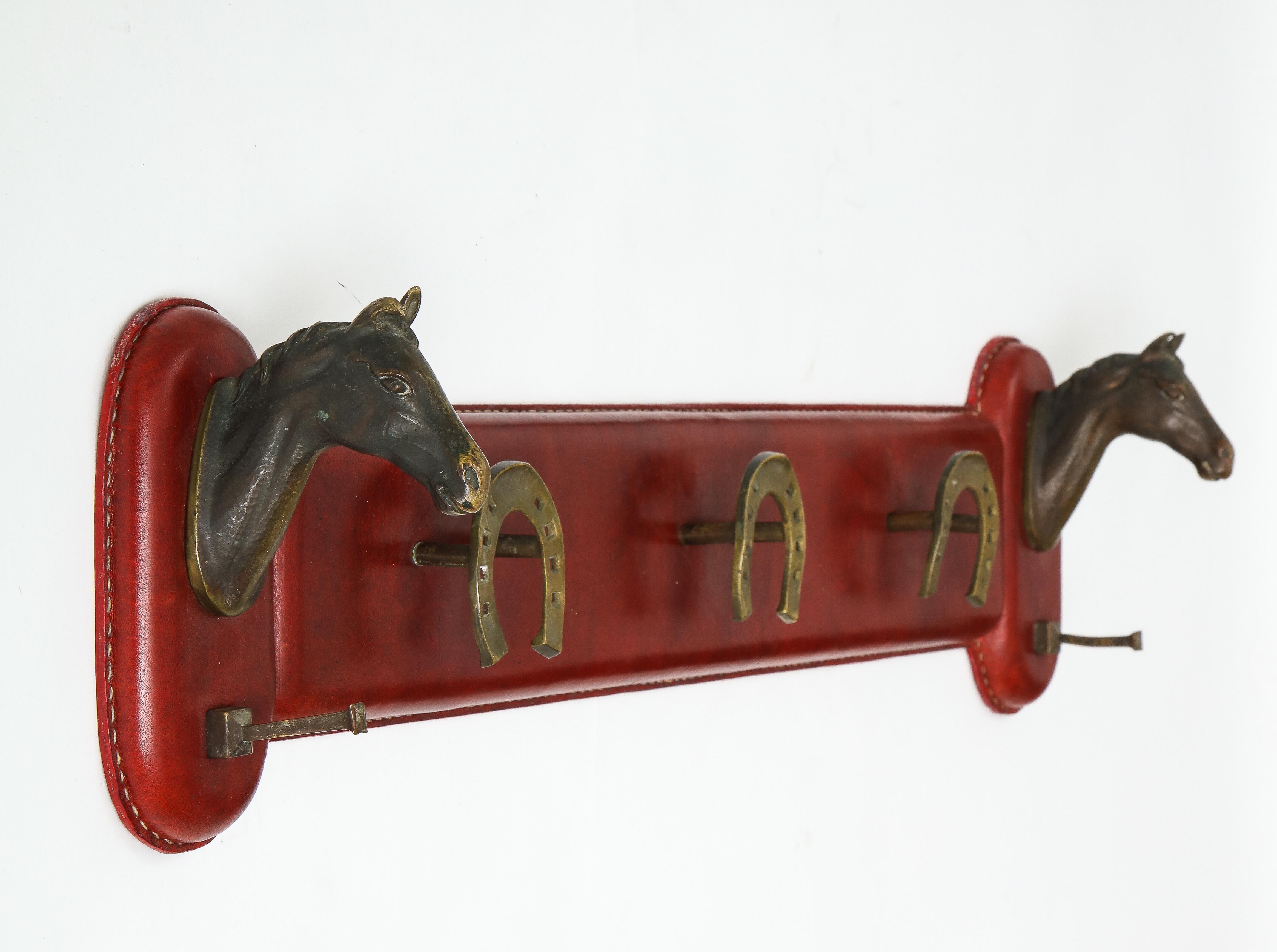 Mid-20th Century 1950s Stitched Leather Coat rack by Jacques Adnet For Sale