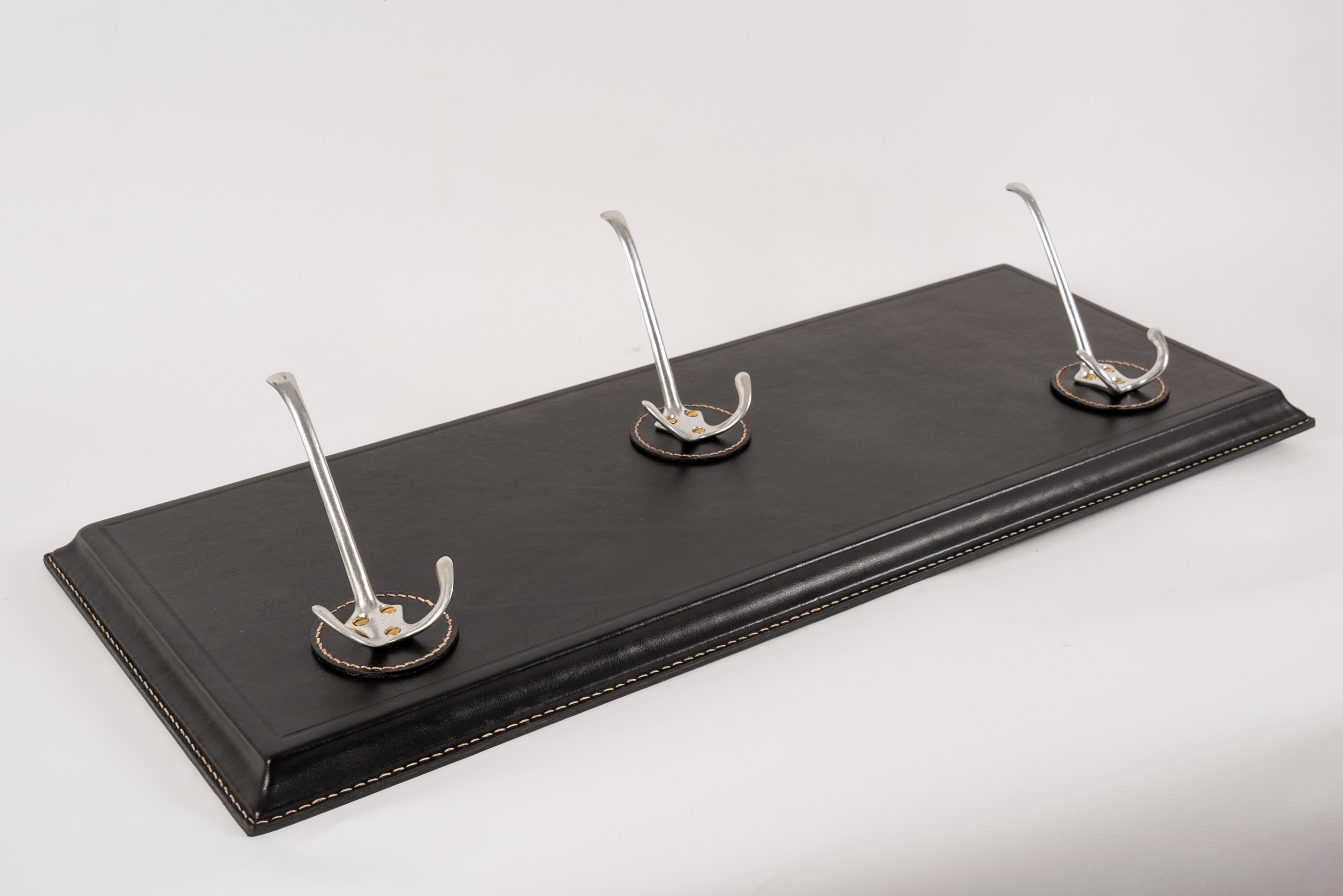 Mid-20th Century 1950s Stitched Leather Coat Rack by Jacques Adnet For Sale