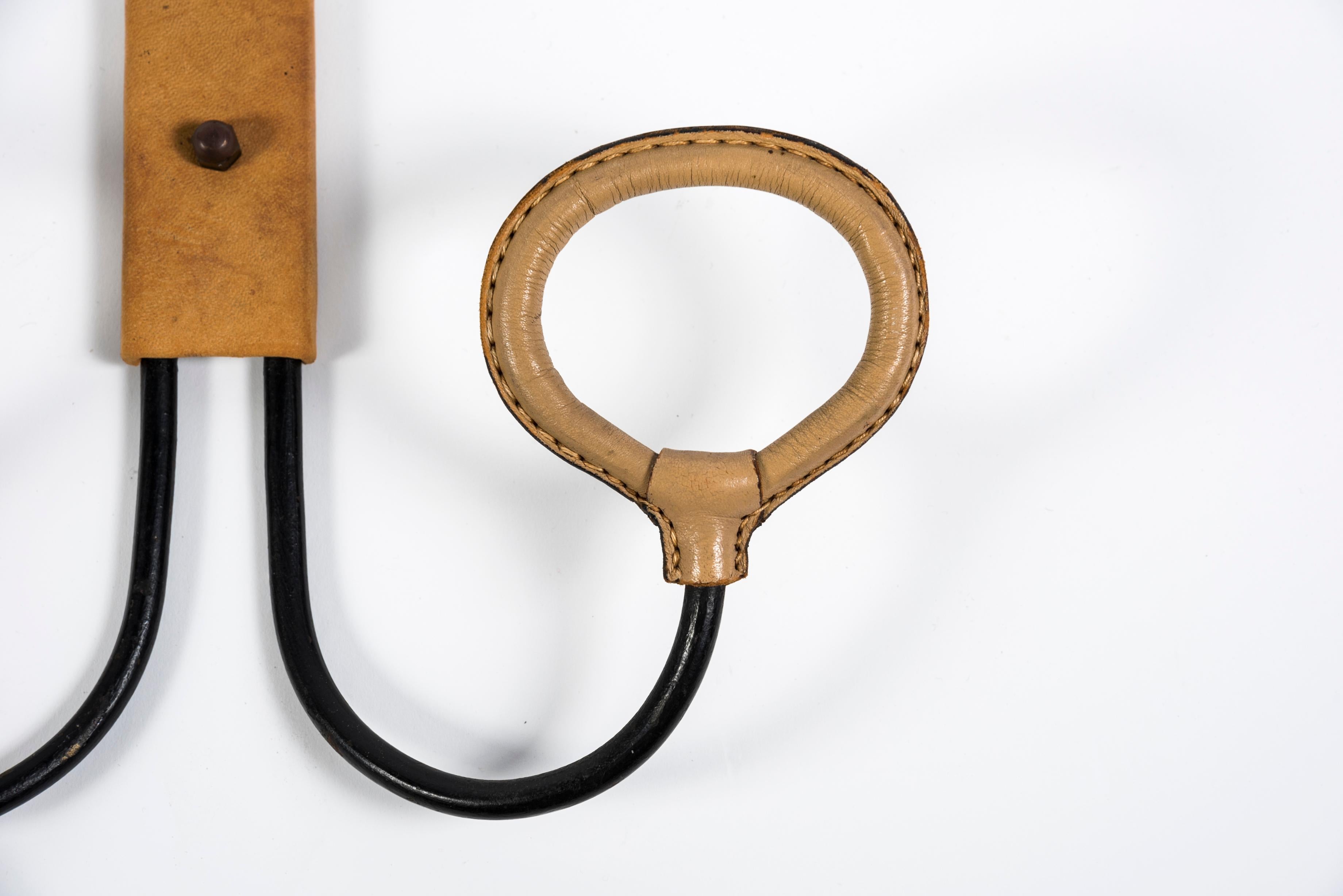 Mid-20th Century 1950's Stitched Leather Coat Rack by Jacques Adnet