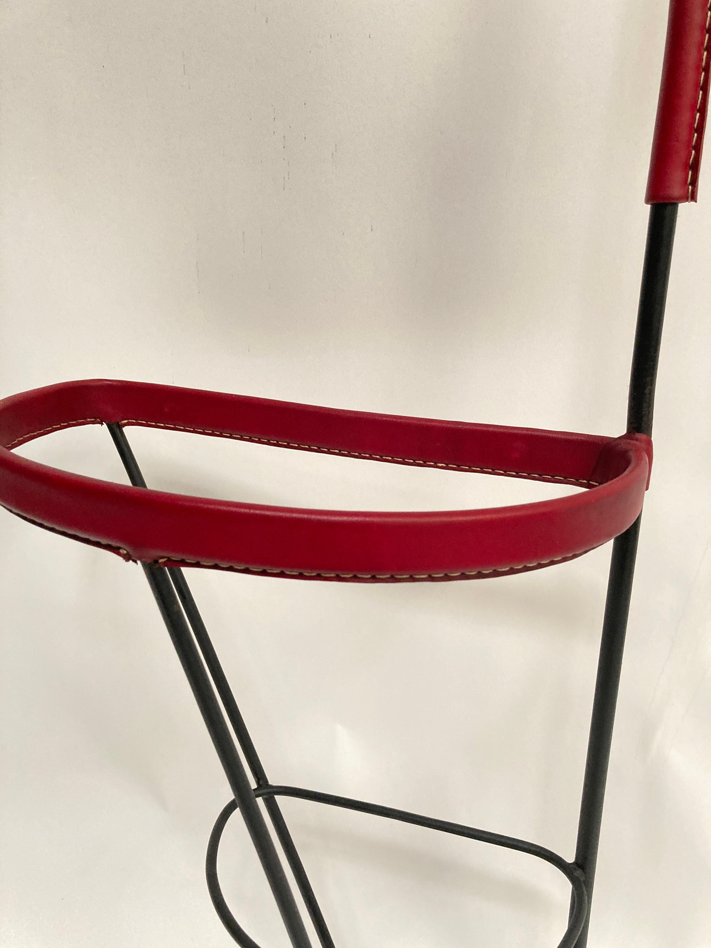 Mid-20th Century 1950's Stitched leather coat rack by Jacques Adnet For Sale