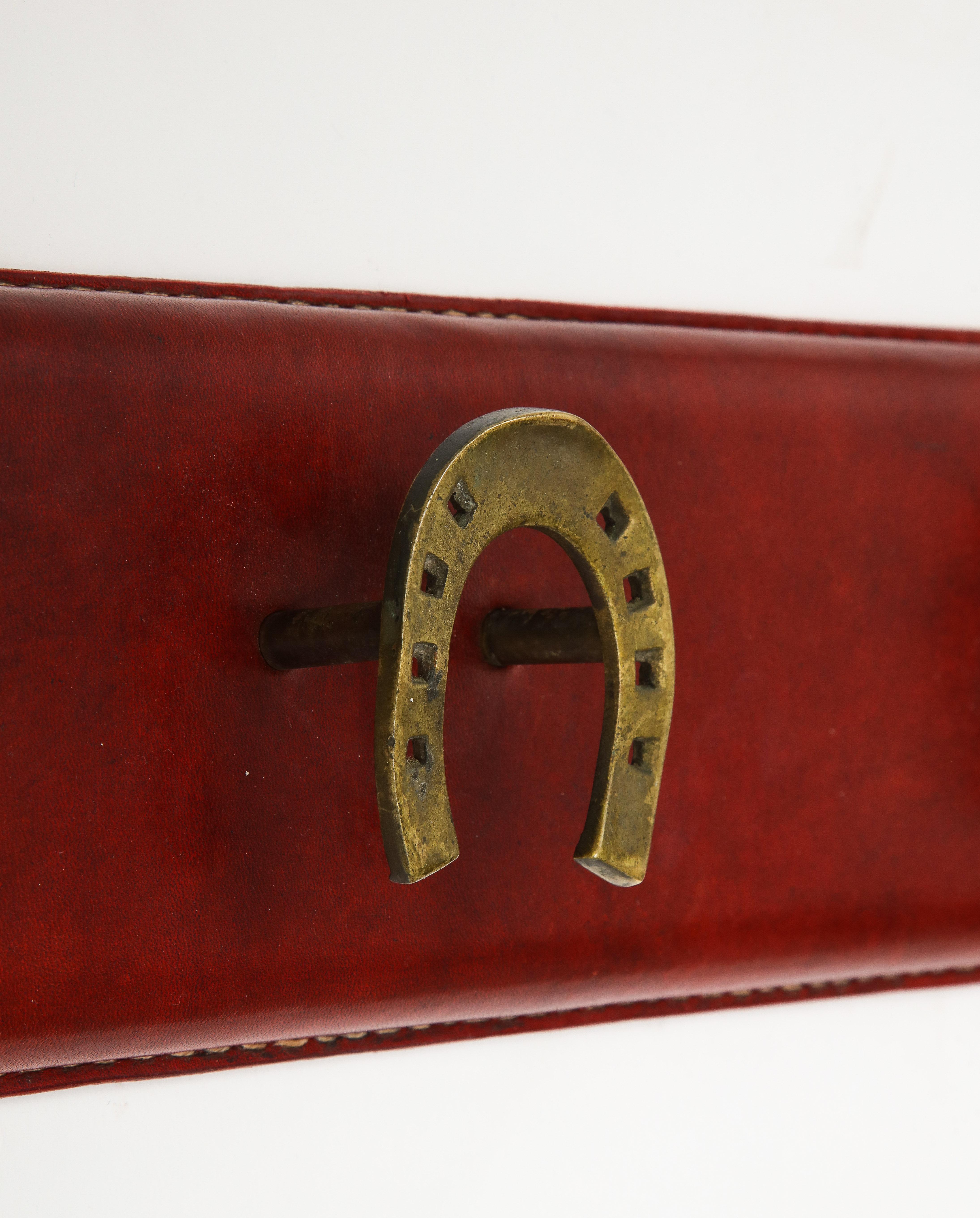 1950s Stitched Leather Coat rack by Jacques Adnet For Sale 1
