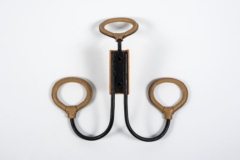 1950s Stitched Leather Coat Rack by Jacques Adnet For Sale at 1stDibs