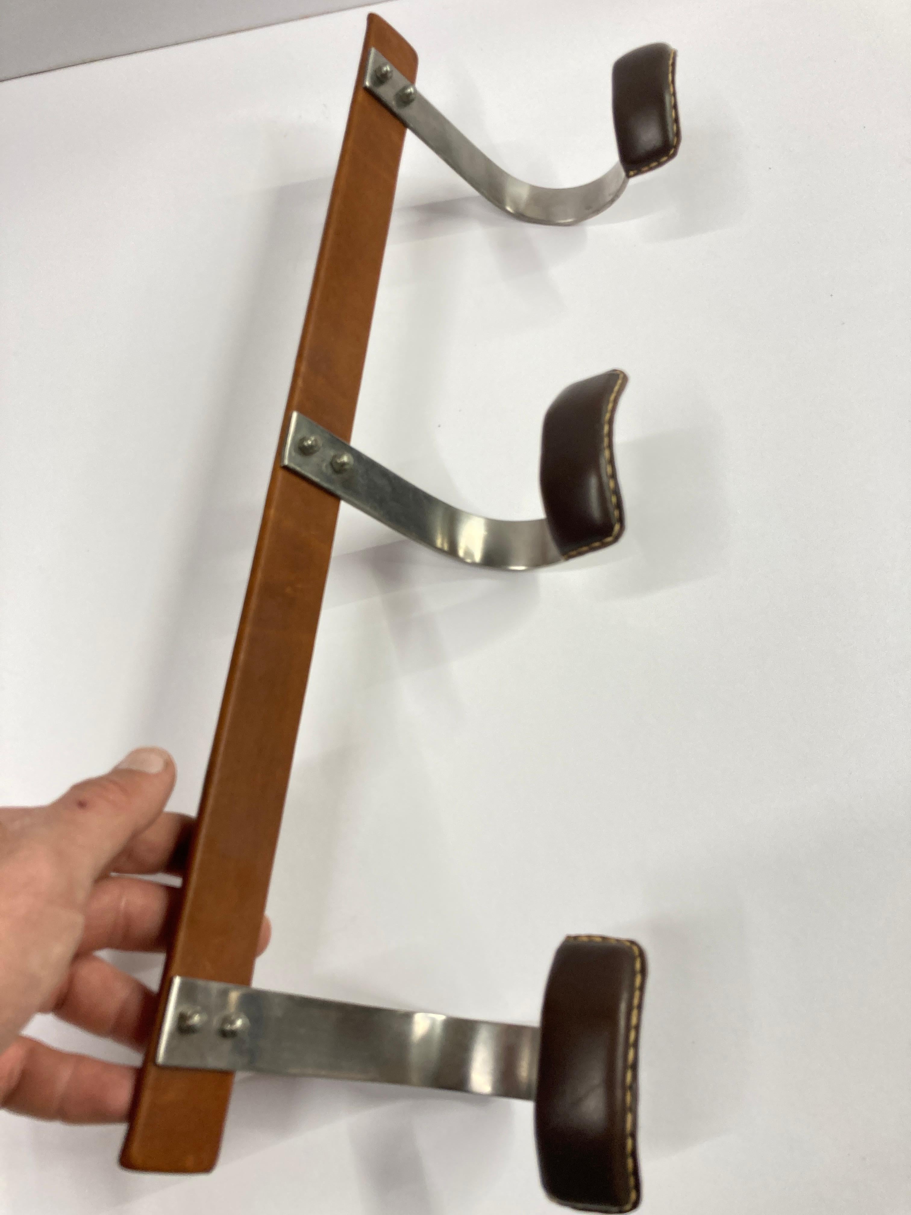 1950's Stitched Leather coat rack by Jacques Adnet For Sale 1