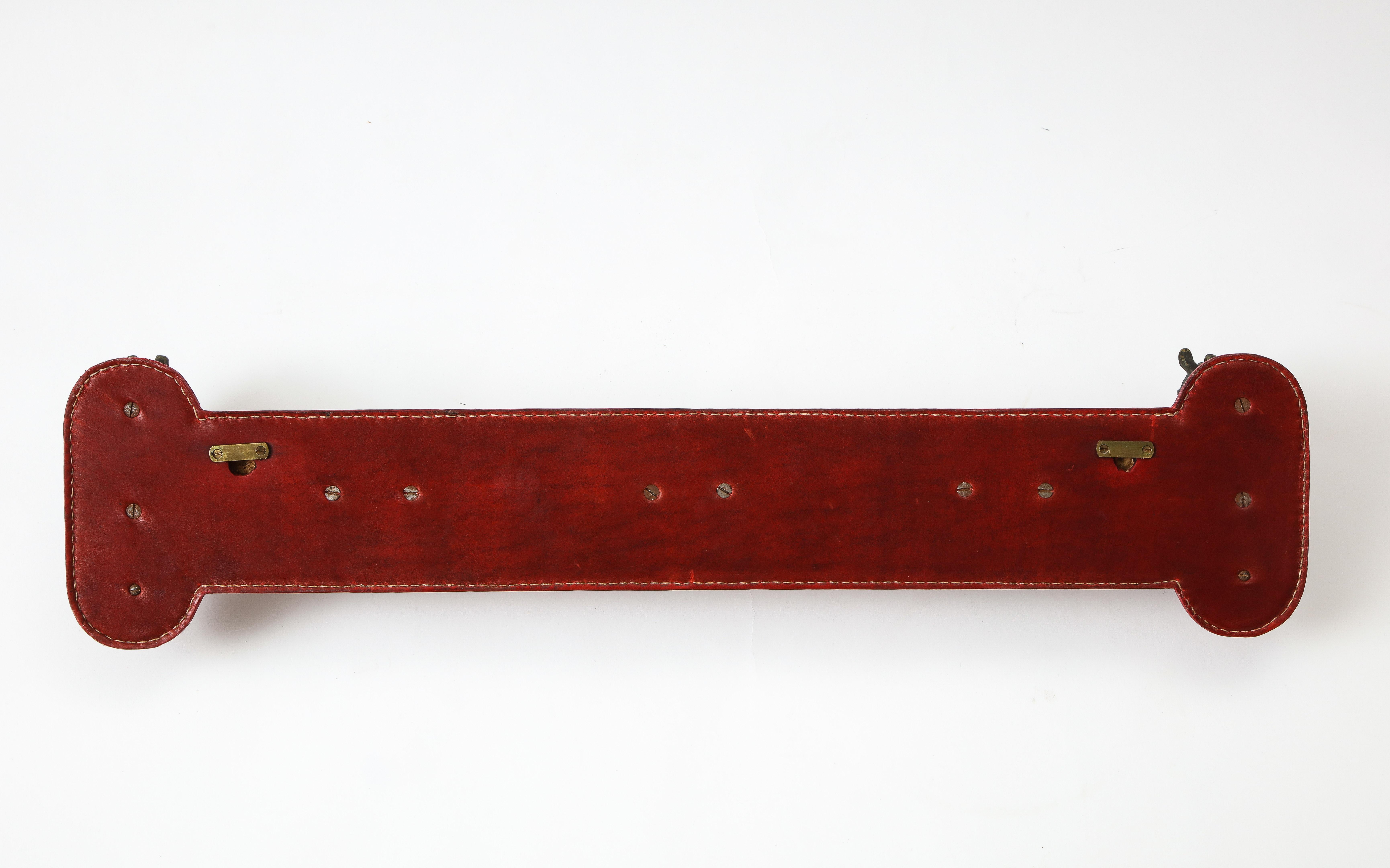 1950s Stitched Leather Coat rack by Jacques Adnet For Sale 2