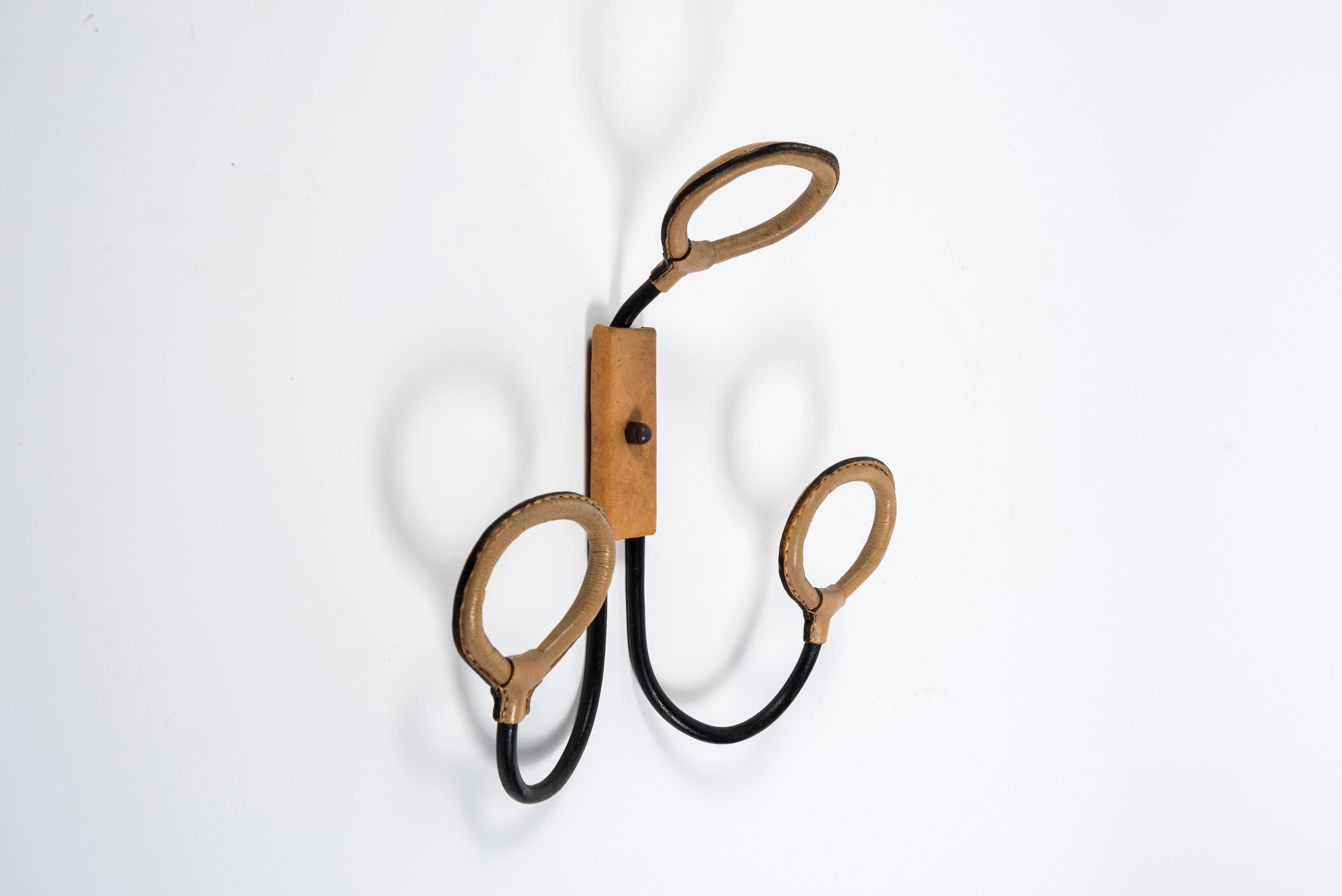 1950's Stitched Leather Coat Rack by Jacques Adnet 2
