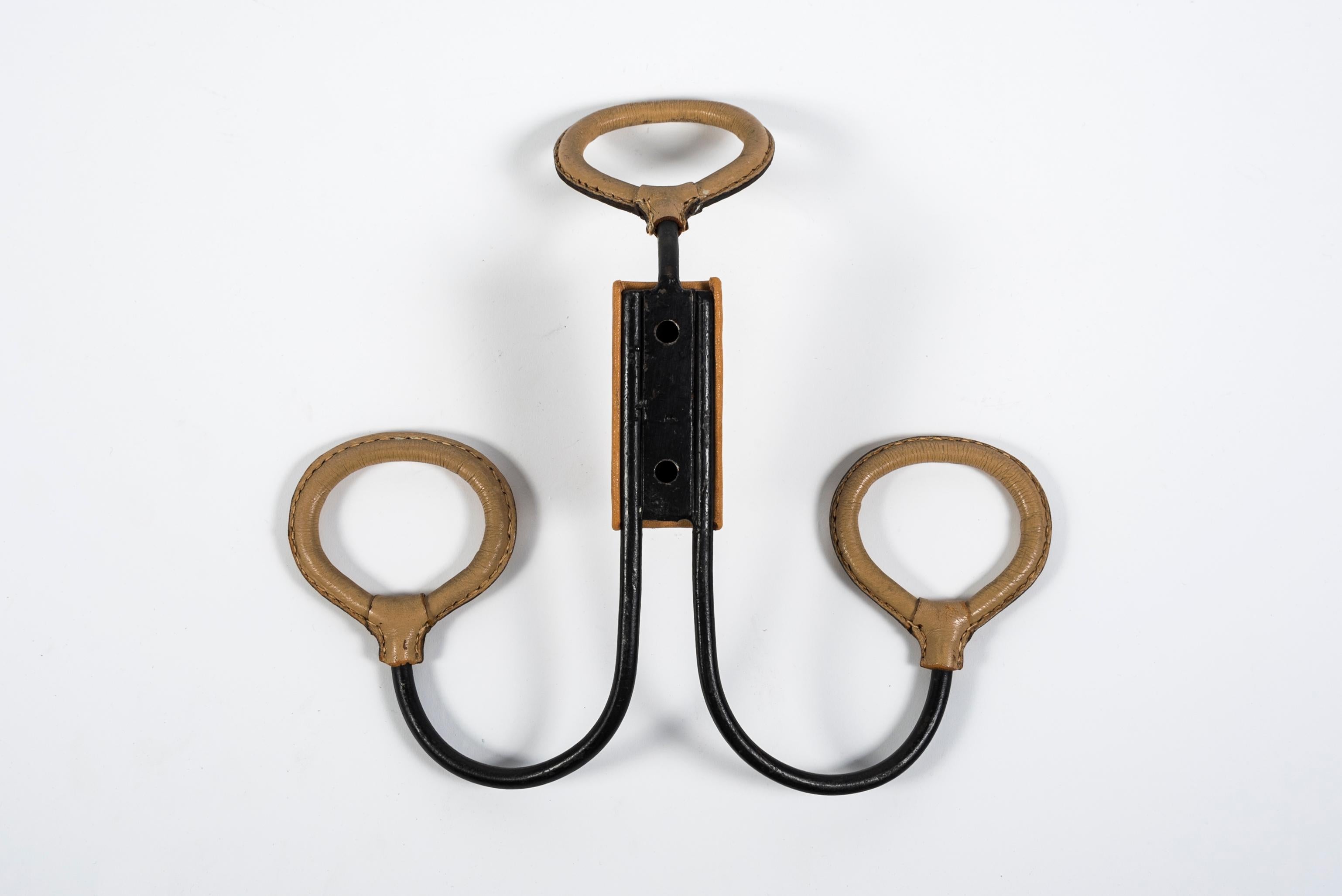 1950's Stitched Leather Coat Rack by Jacques Adnet 3