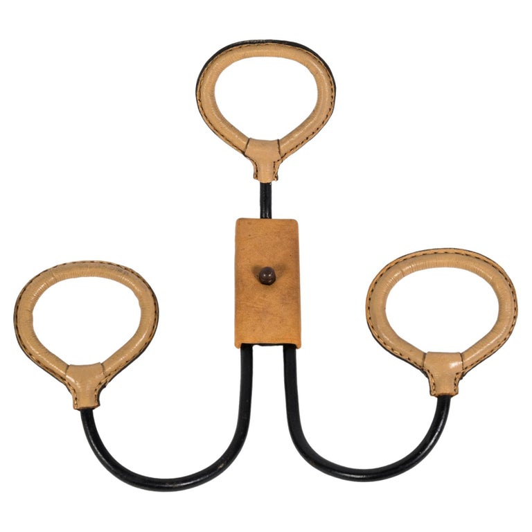 1950's Stitched Leather Coat Rack by Jacques Adnet For Sale at 1stDibs