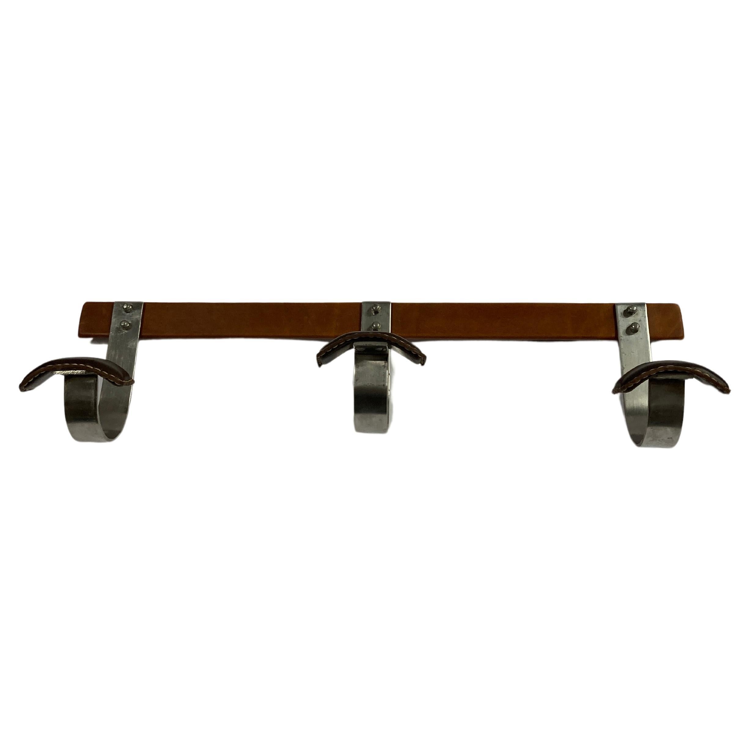 1950's Stitched Leather coat rack by Jacques Adnet