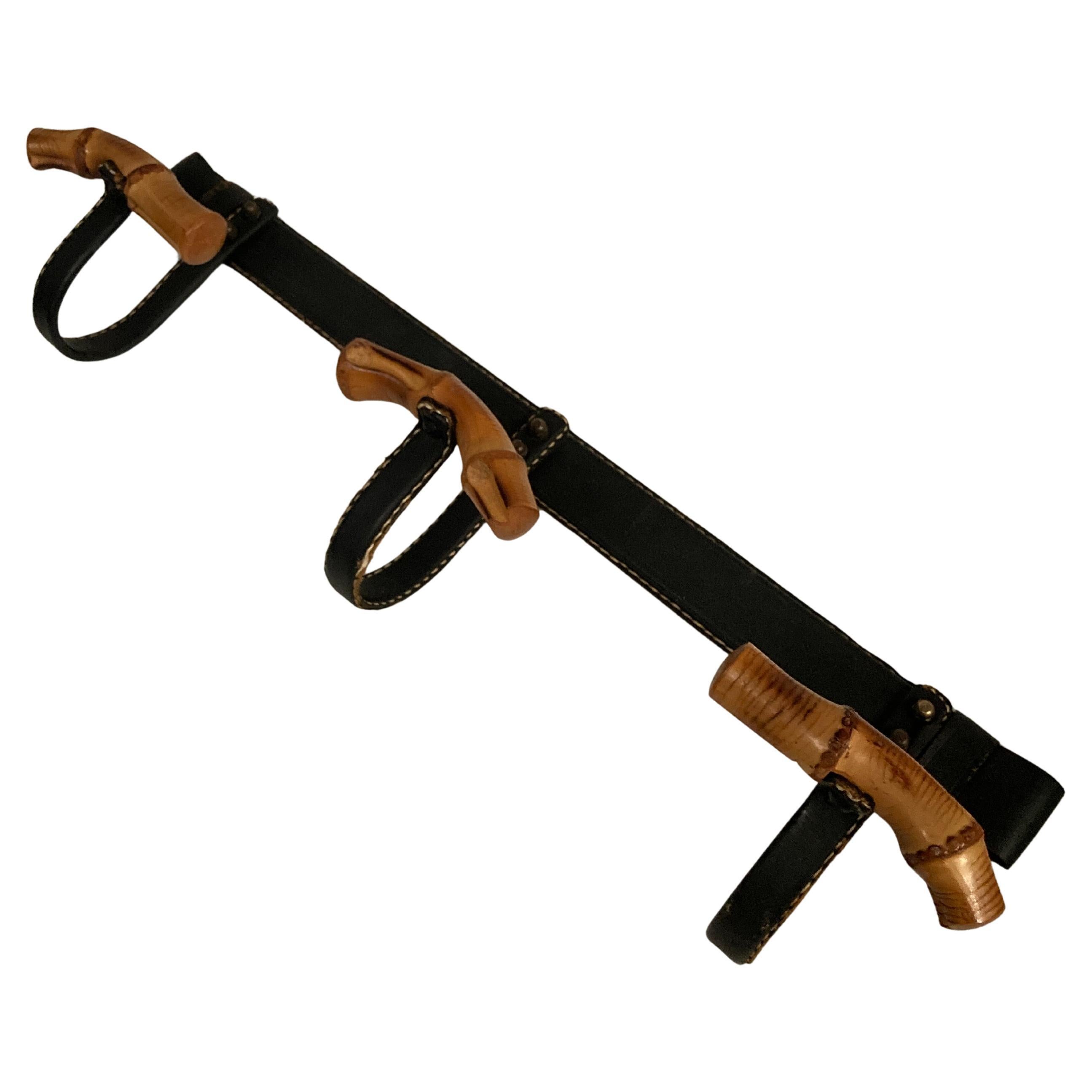 1950's Stitched leather coat rack by Jacques Adnet