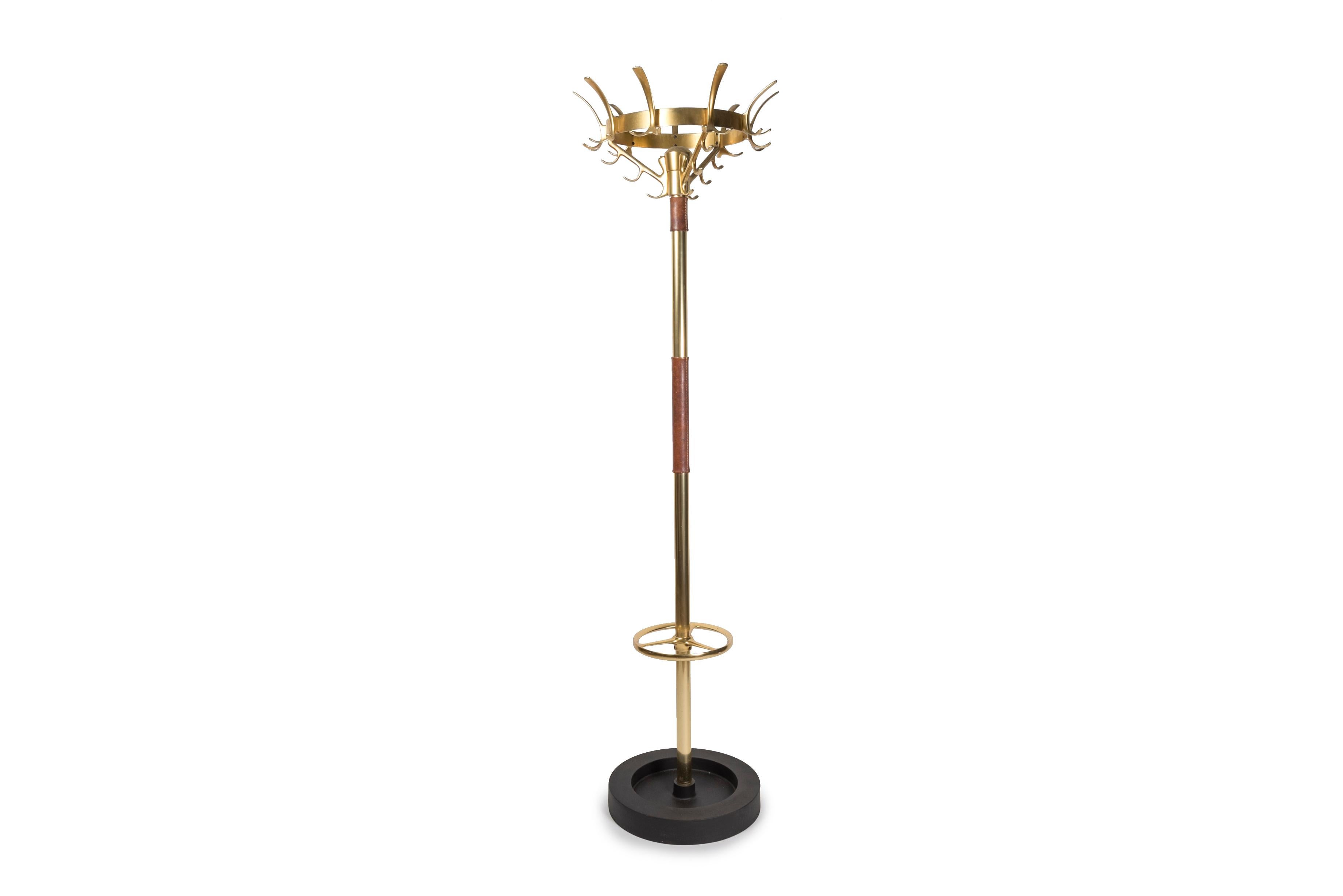 French 1950's Stitched Leather Coat Stand by Jacques Adnet For Sale