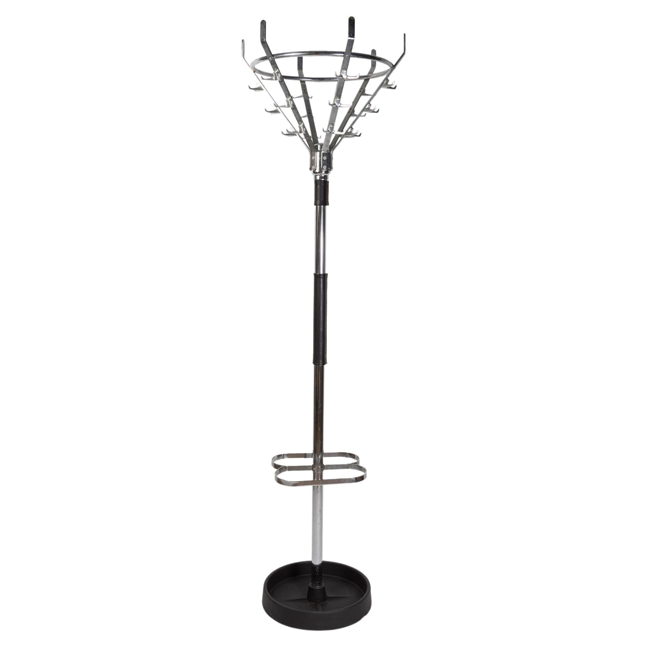 1950's Stitched Leather Coat Stand by Jacques Adnet For Sale