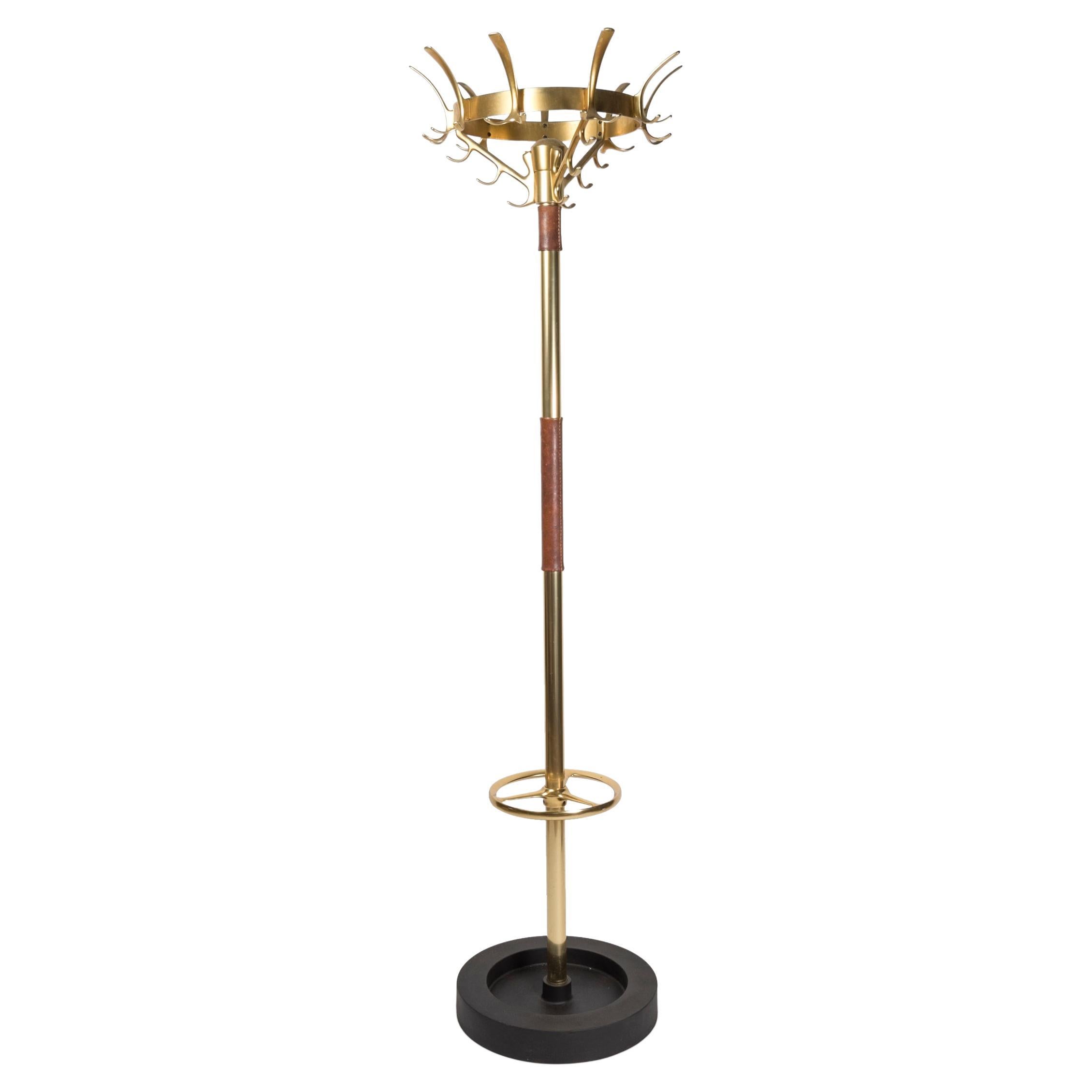 1950's Stitched Leather Coat Stand by Jacques Adnet