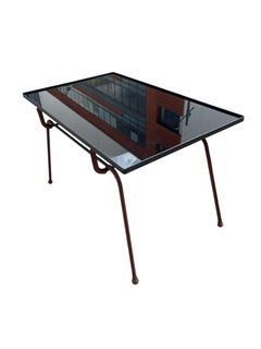 1950's Stitched leather cocktail table by Jacques Adnet
