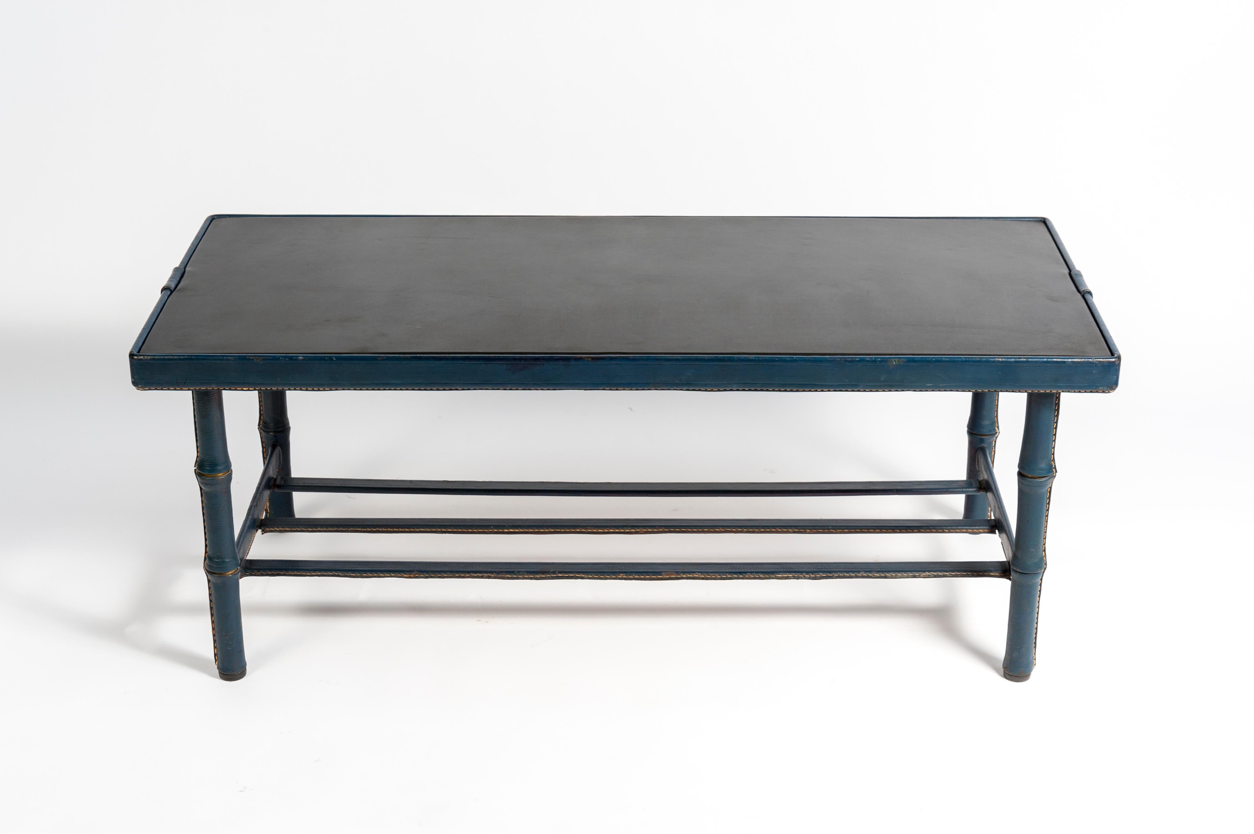 1950s Stitched Leather Cocktail Table by Jacques Adnet For Sale 1
