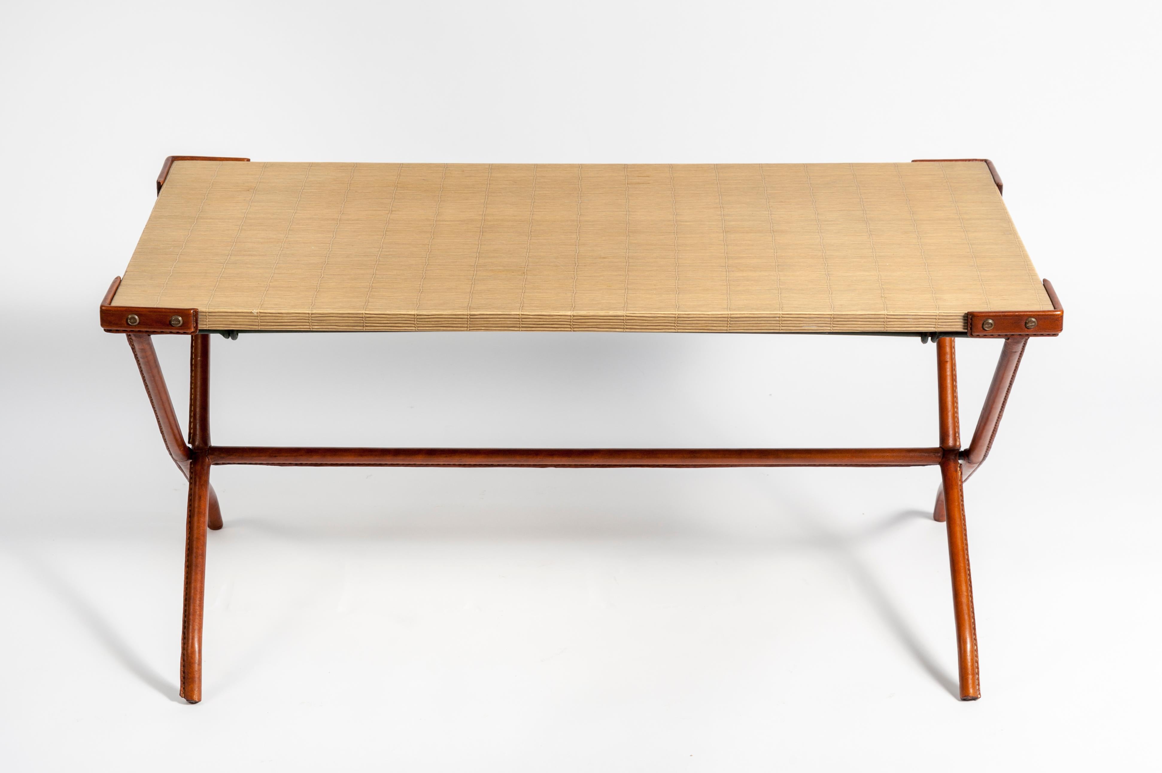 1950s Stitched Leather Cocktail Table by Jacques Adnet 2