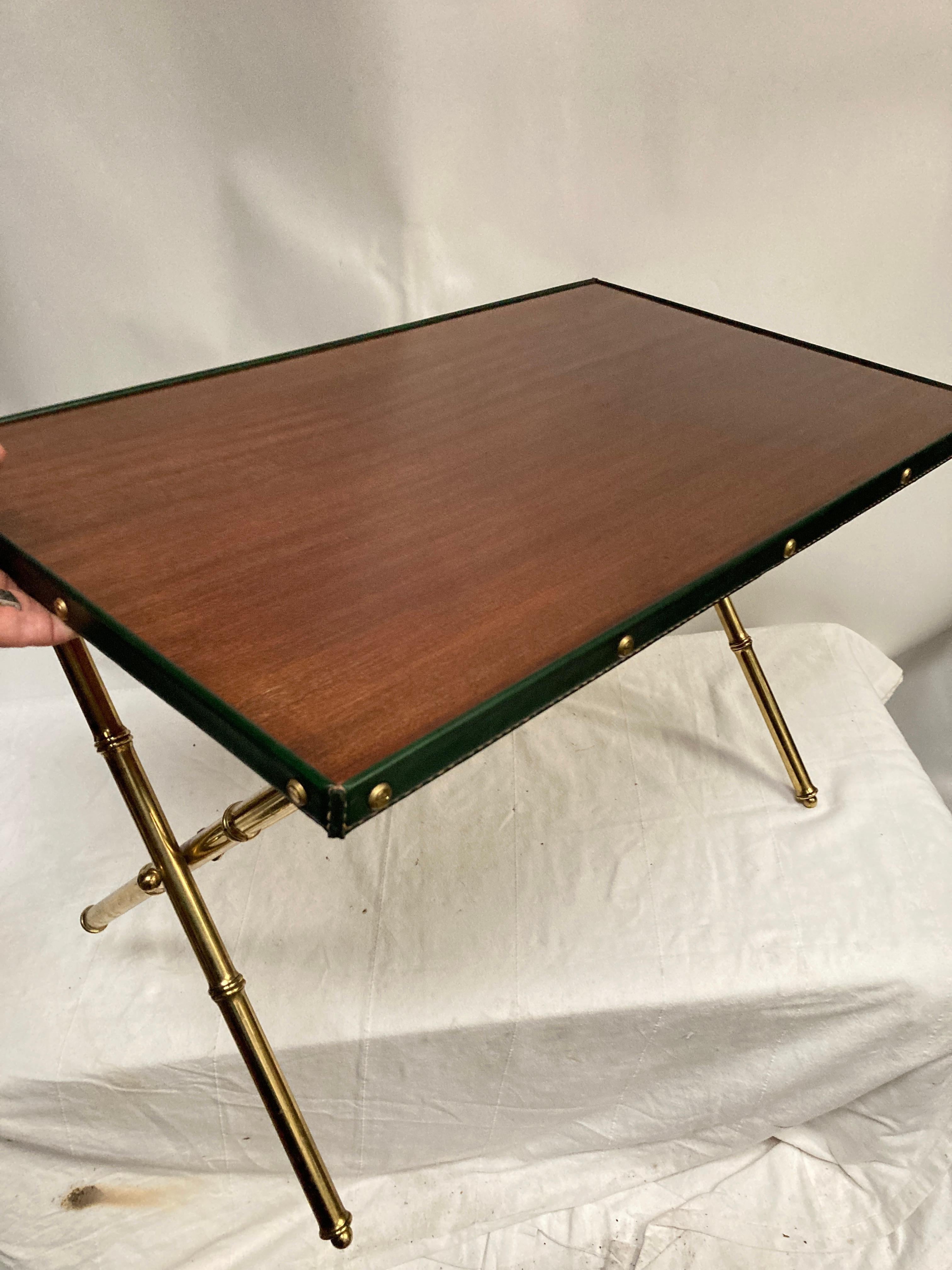 1950's Stitched leather cocktail table by Jacques Adnet For Sale 3