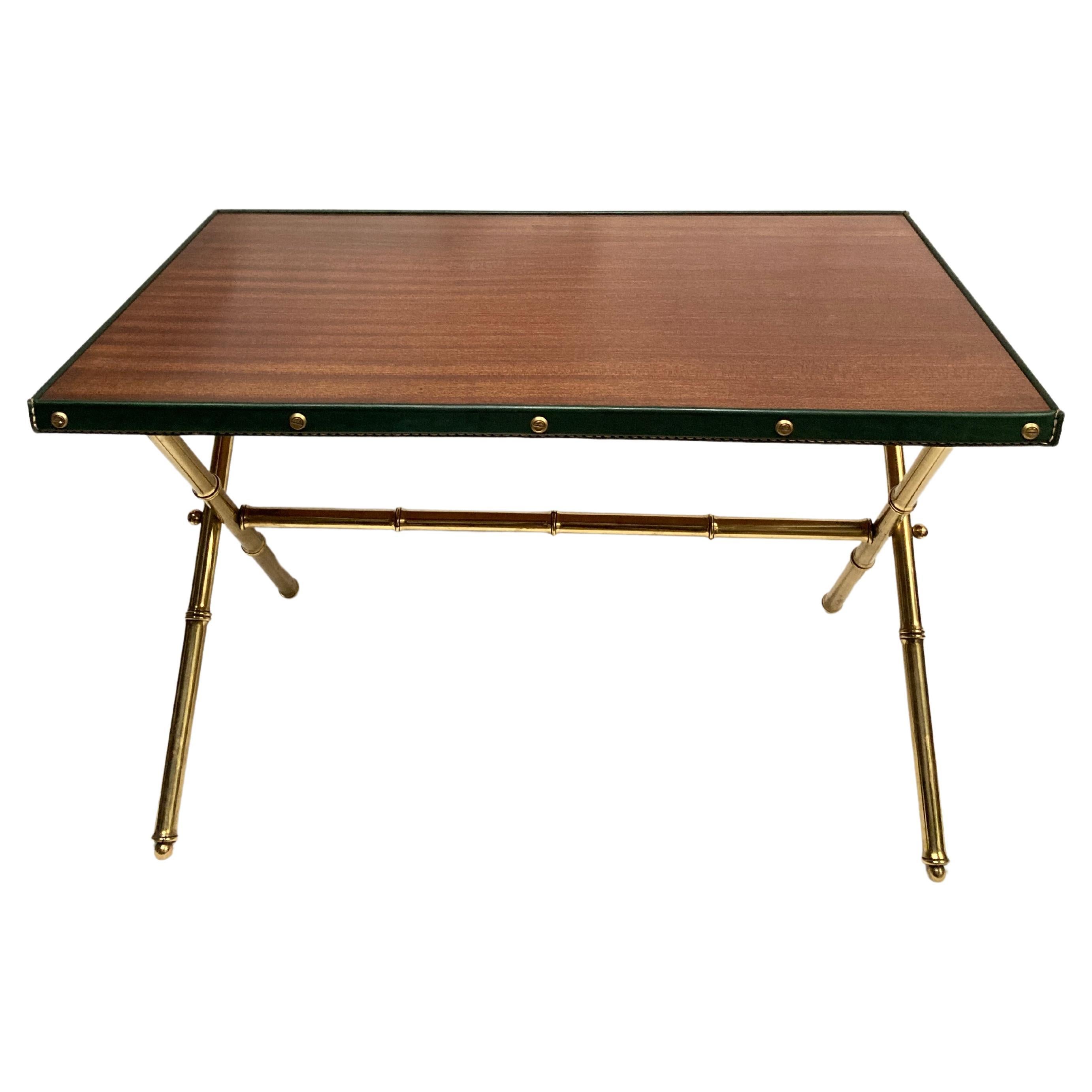 1950's Stitched leather cocktail table by Jacques Adnet For Sale