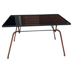 1950's Stitched leather cocktail table by Jacques Adnet