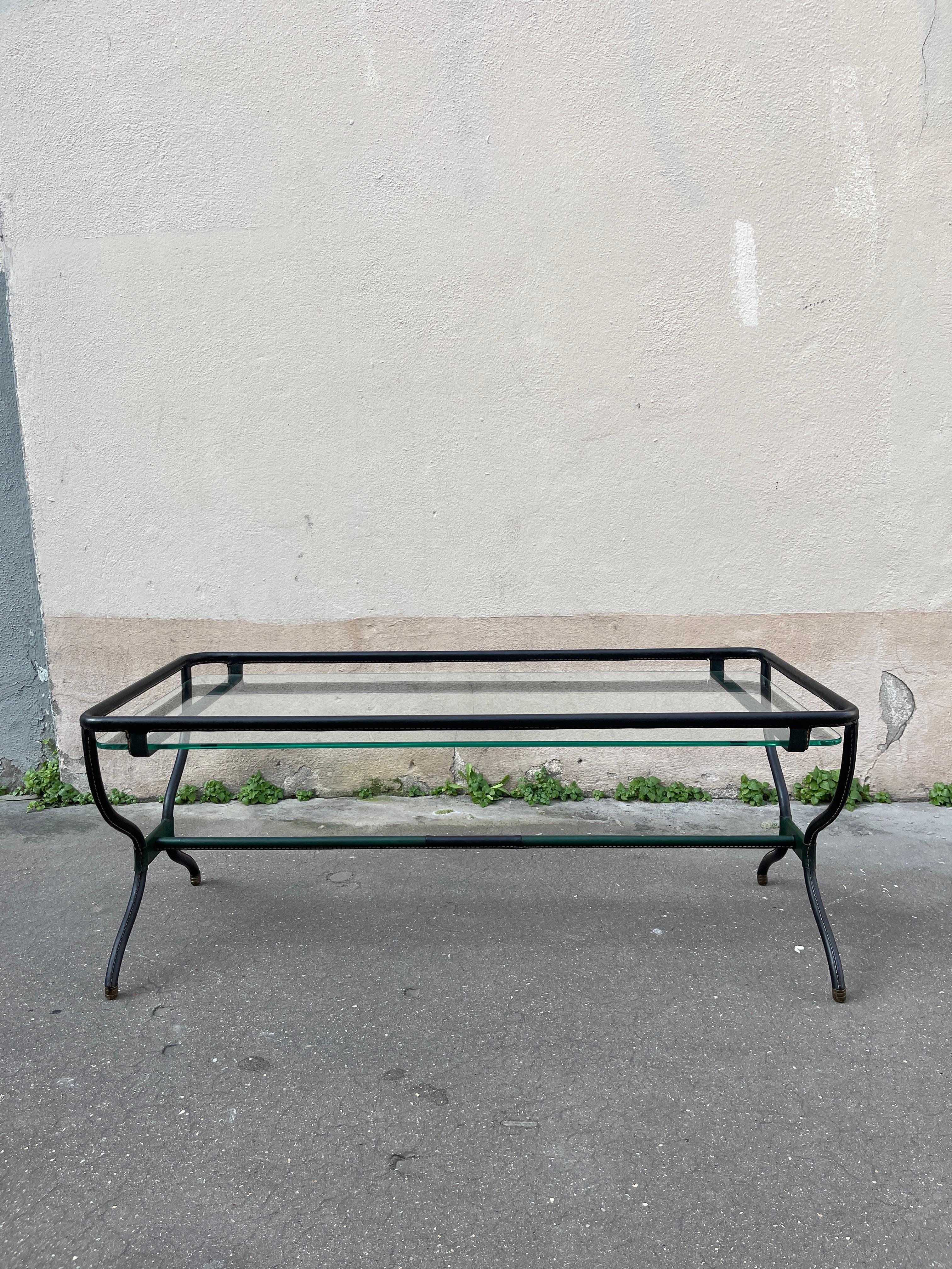 1950's Stitched Leather Couchtisch von Jacques Adnet im Angebot 2