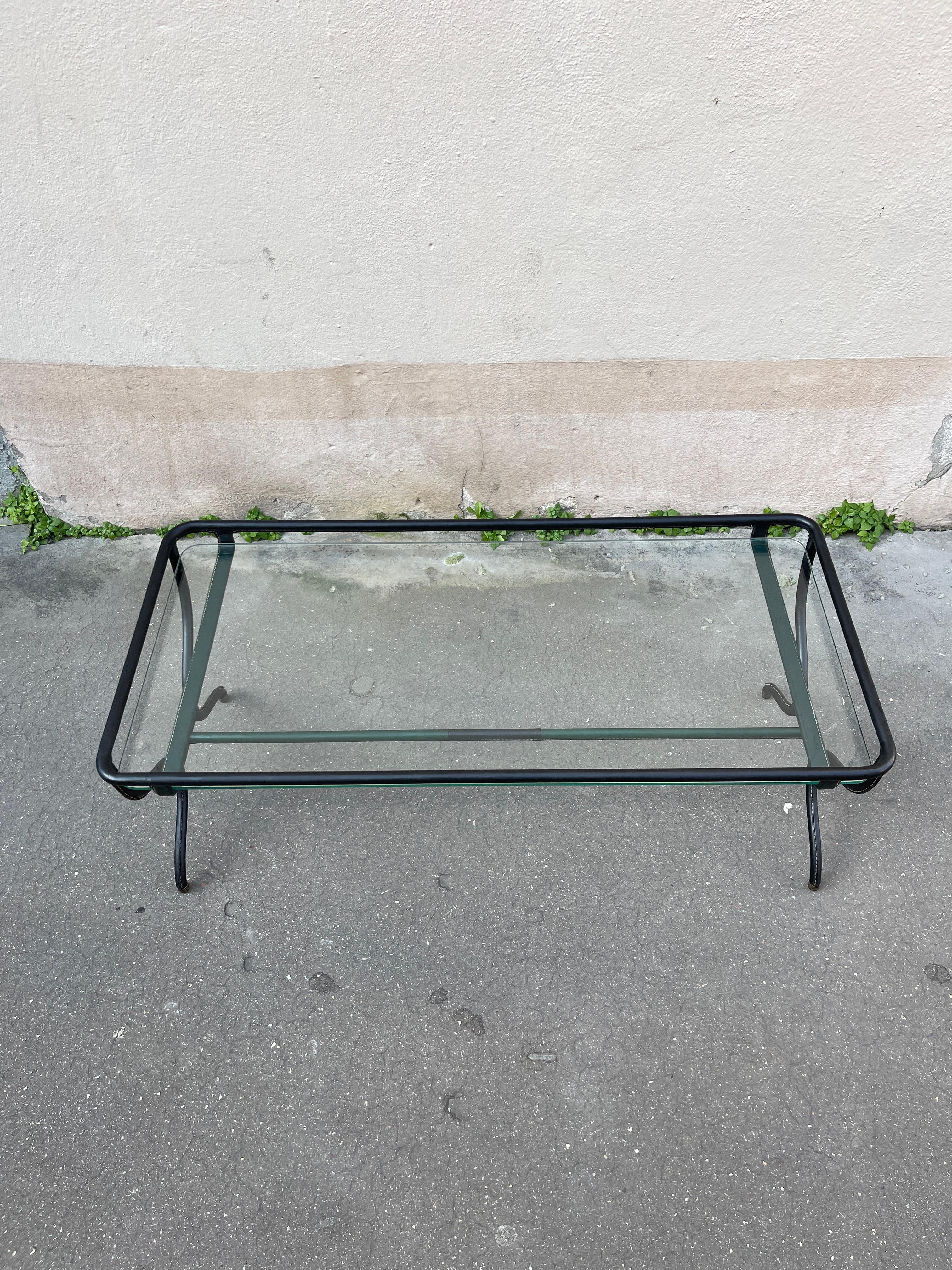 1950's Stitched Leather Couchtisch von Jacques Adnet im Angebot 3