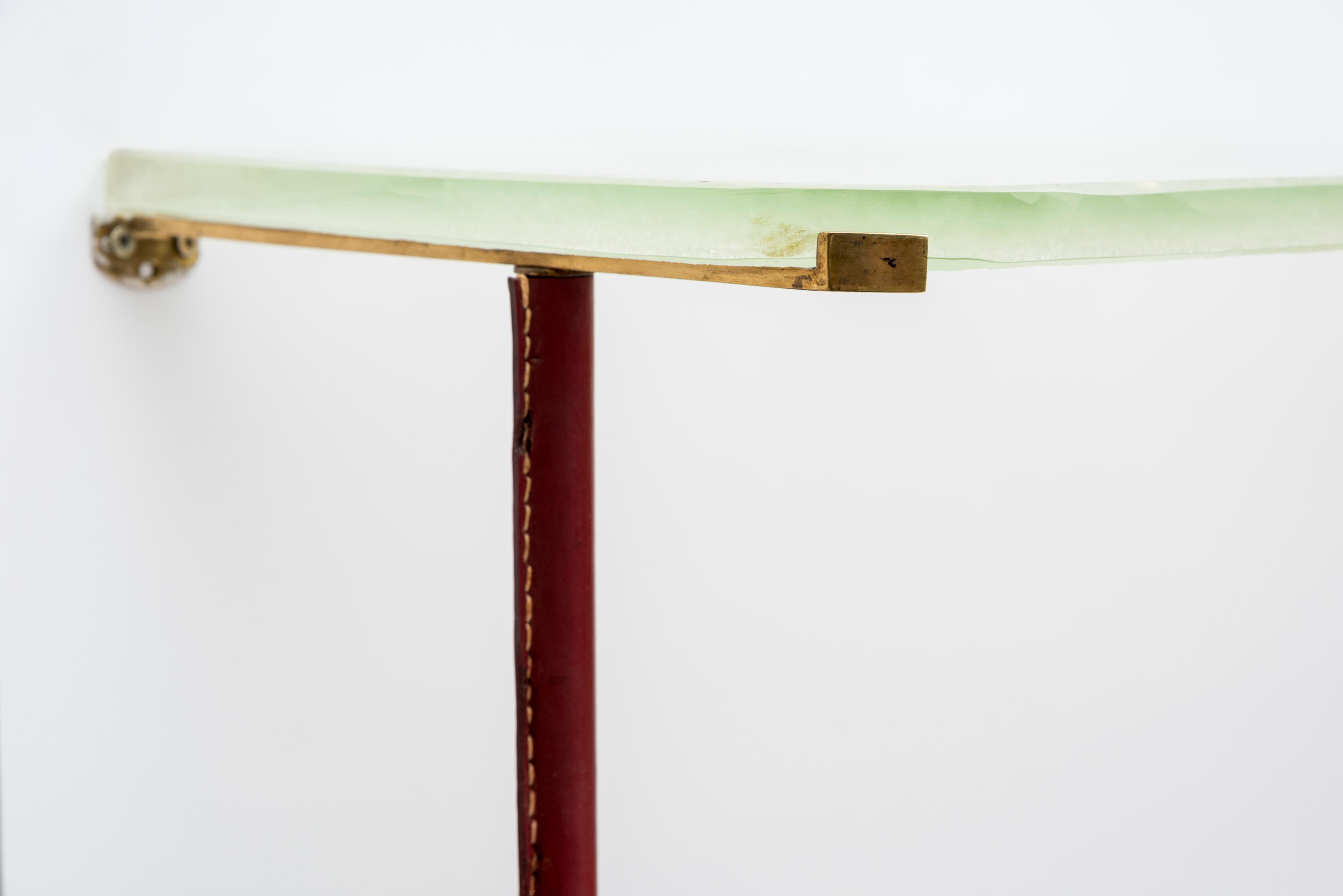 European 1950s Stitched Leather Console by Jacques Adnet For Sale