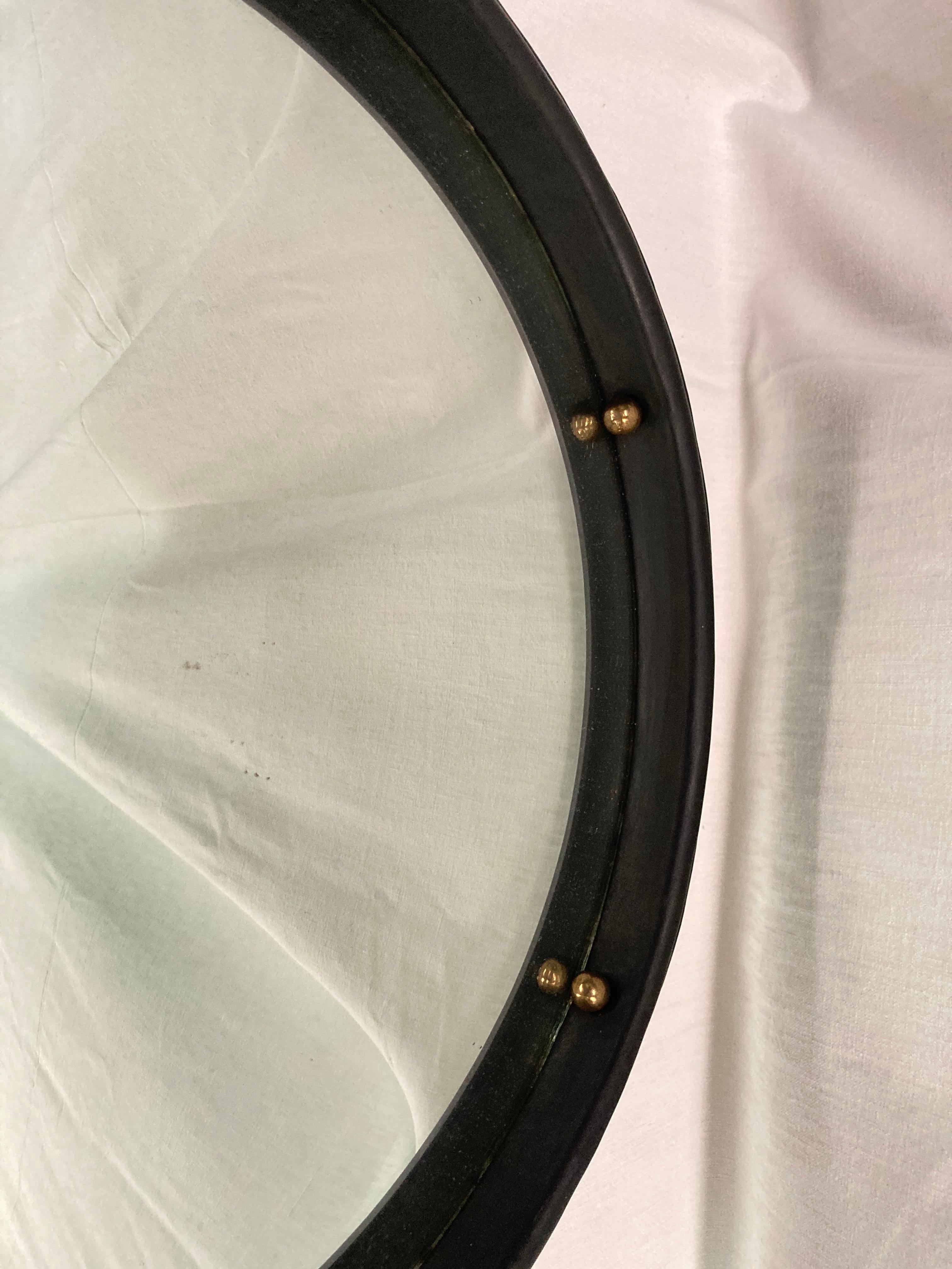 1950's Stitched leather convex  mirror by Jacques Adnet 2