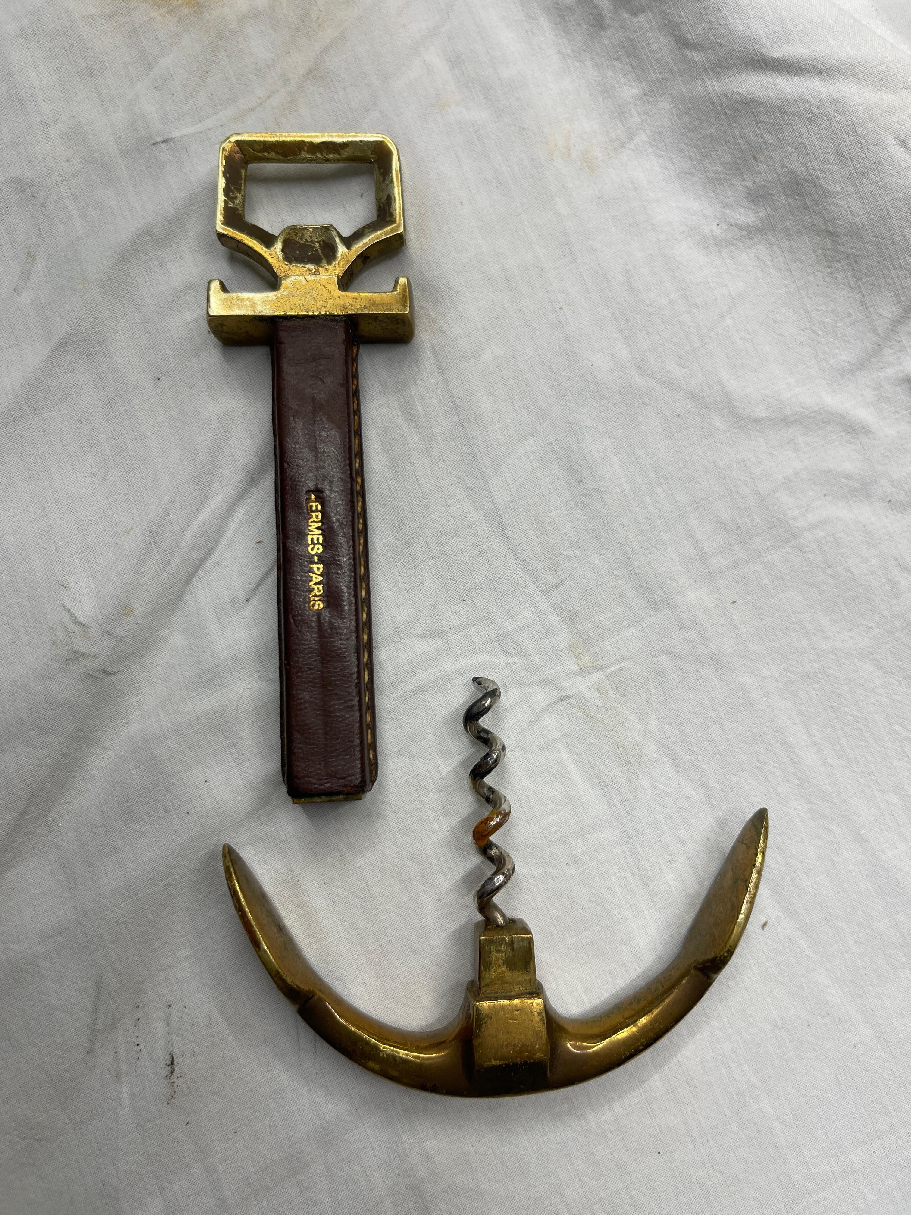 1950er Jahre Stitched Leder Korken Crew und Flaschenöffner von Hermès (Bronze) im Angebot