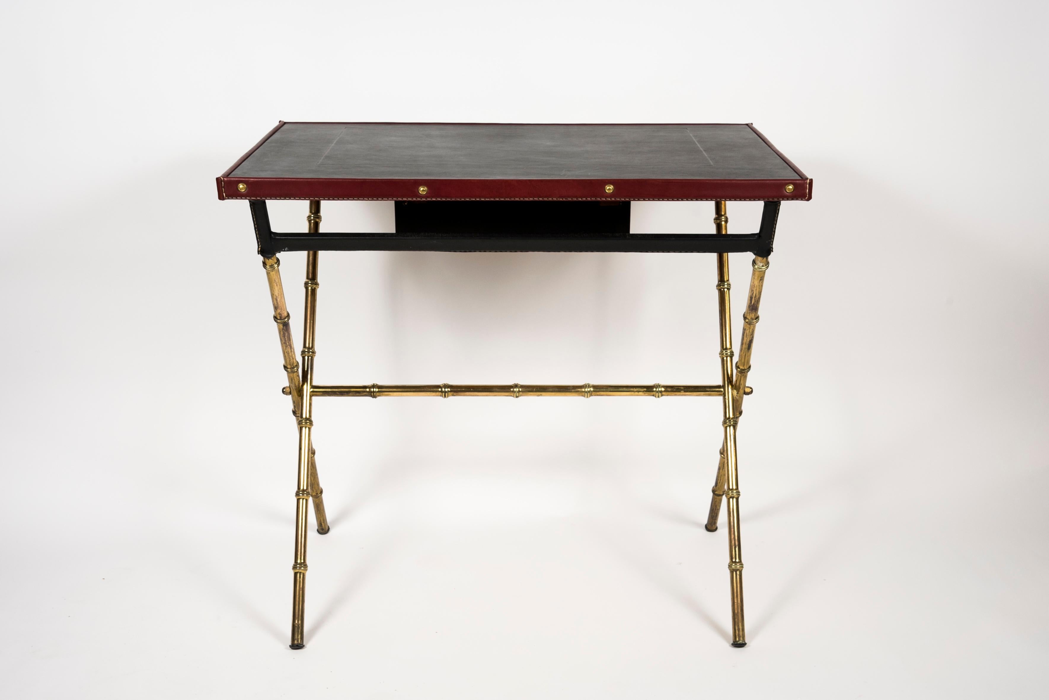 1950s Stitched Leather Desk and Stool by Jacques Adnet For Sale 4