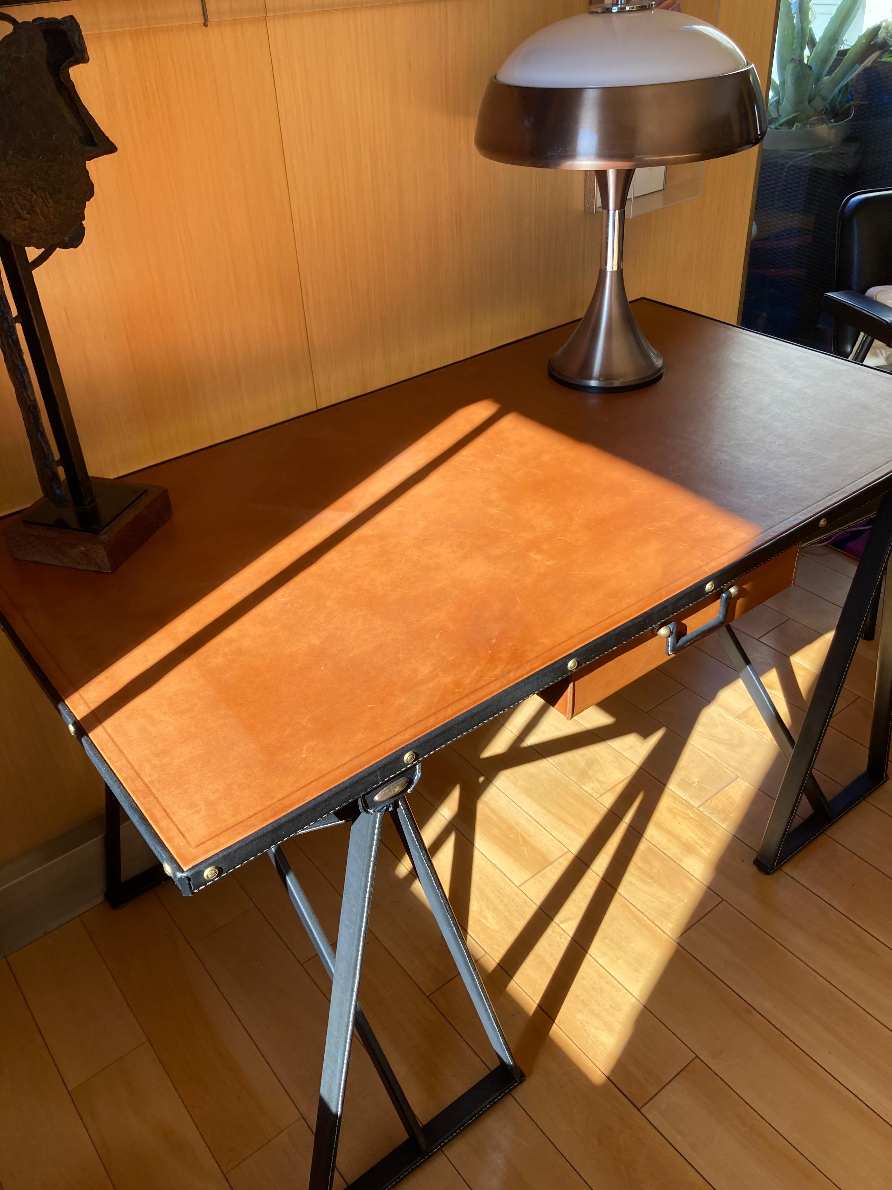 1950's Stitched Leather Desk by Jacques Adnet For Sale 5