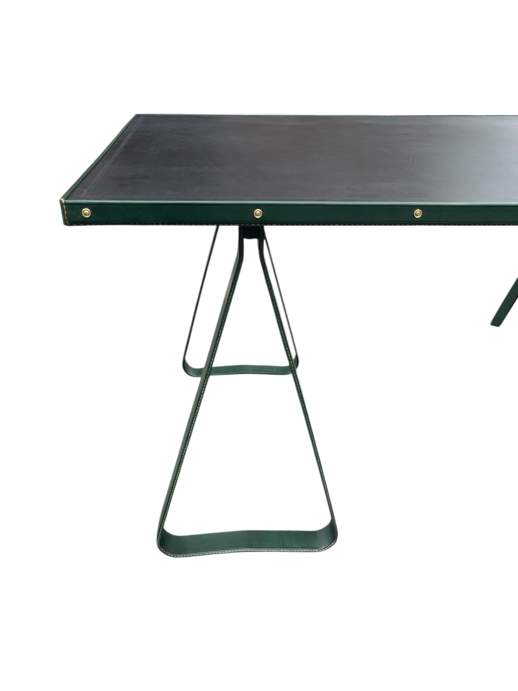 1950's Stitched leather desk by Jacques Adnet For Sale 6