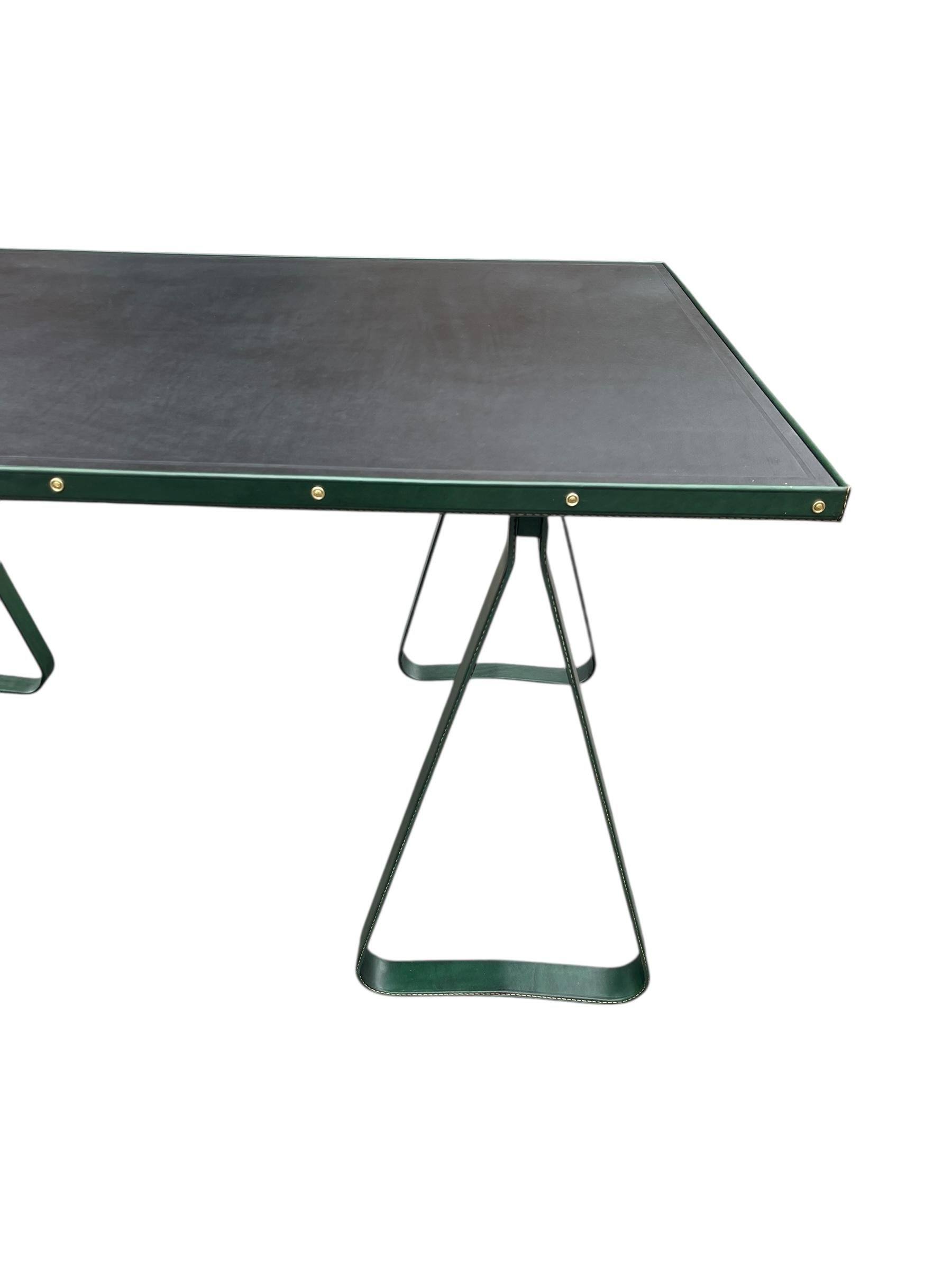 1950's Stitched leather desk by Jacques Adnet For Sale 7