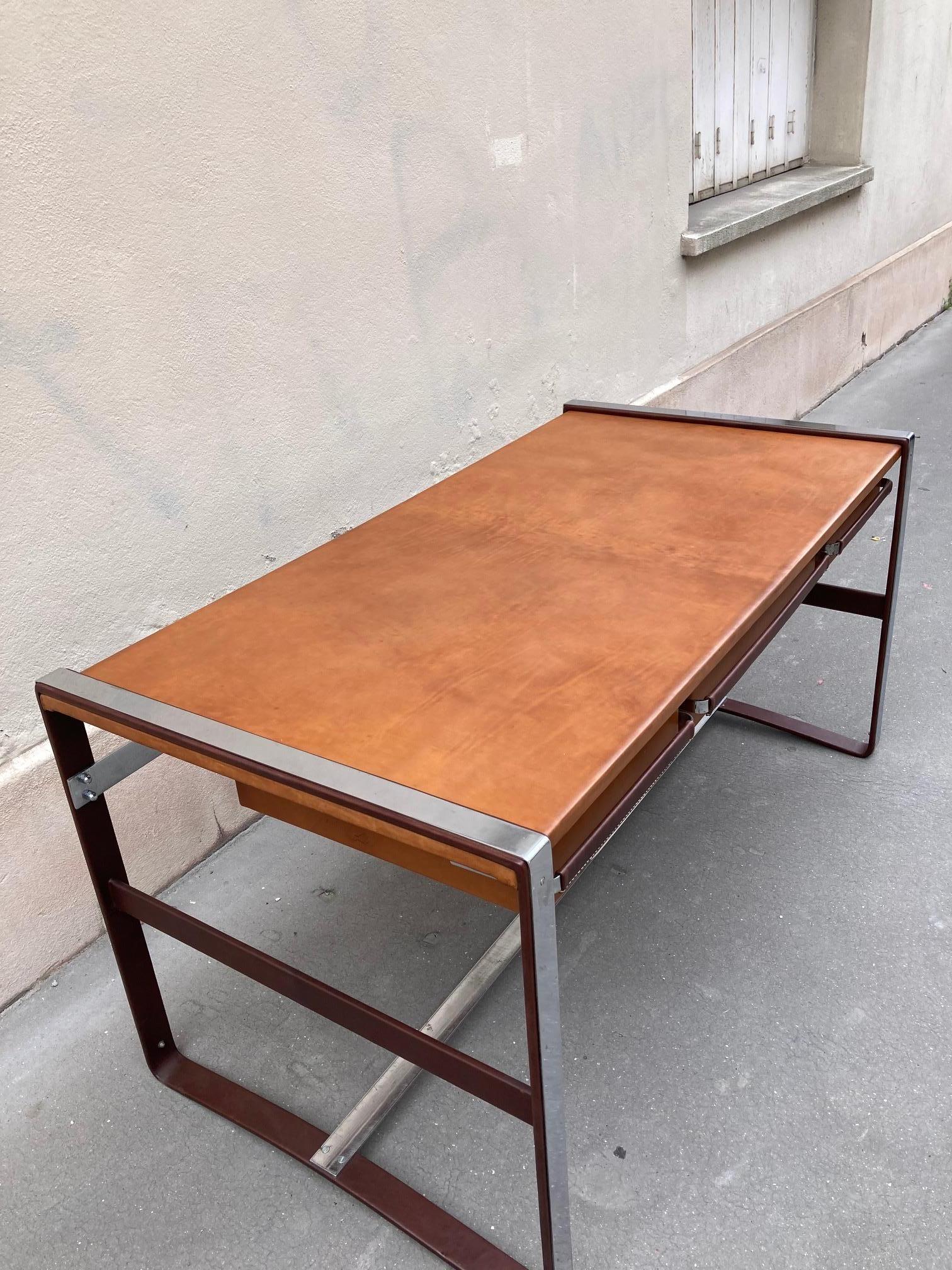 1950's Stitched Leather Desk by Jacques Adnet For Sale 7