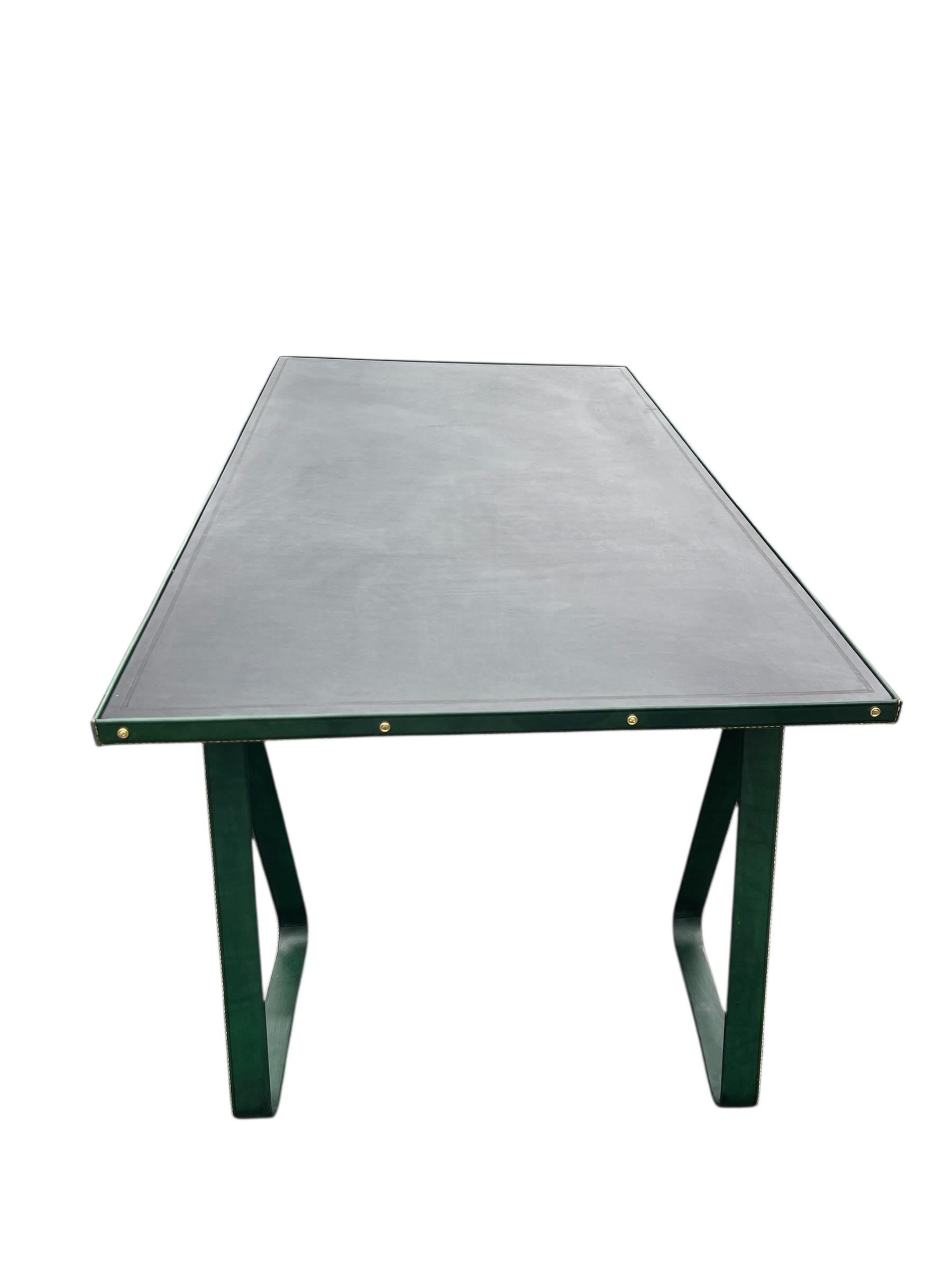 1950's Stitched leather desk by Jacques Adnet For Sale 8