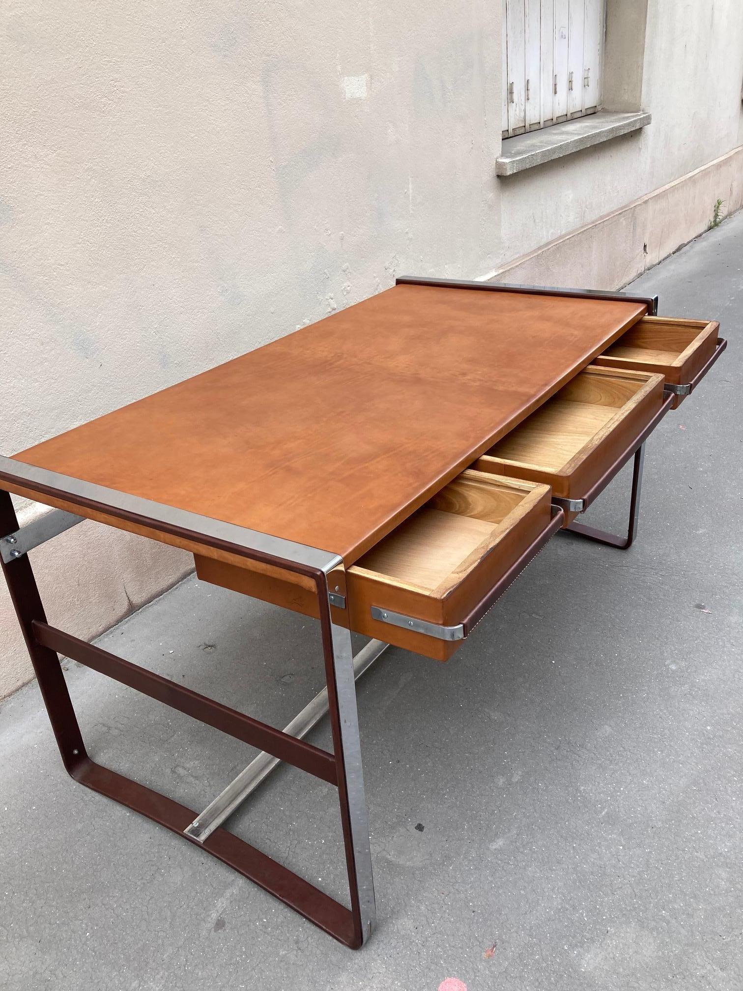 1950's Stitched Leather Desk by Jacques Adnet For Sale 8