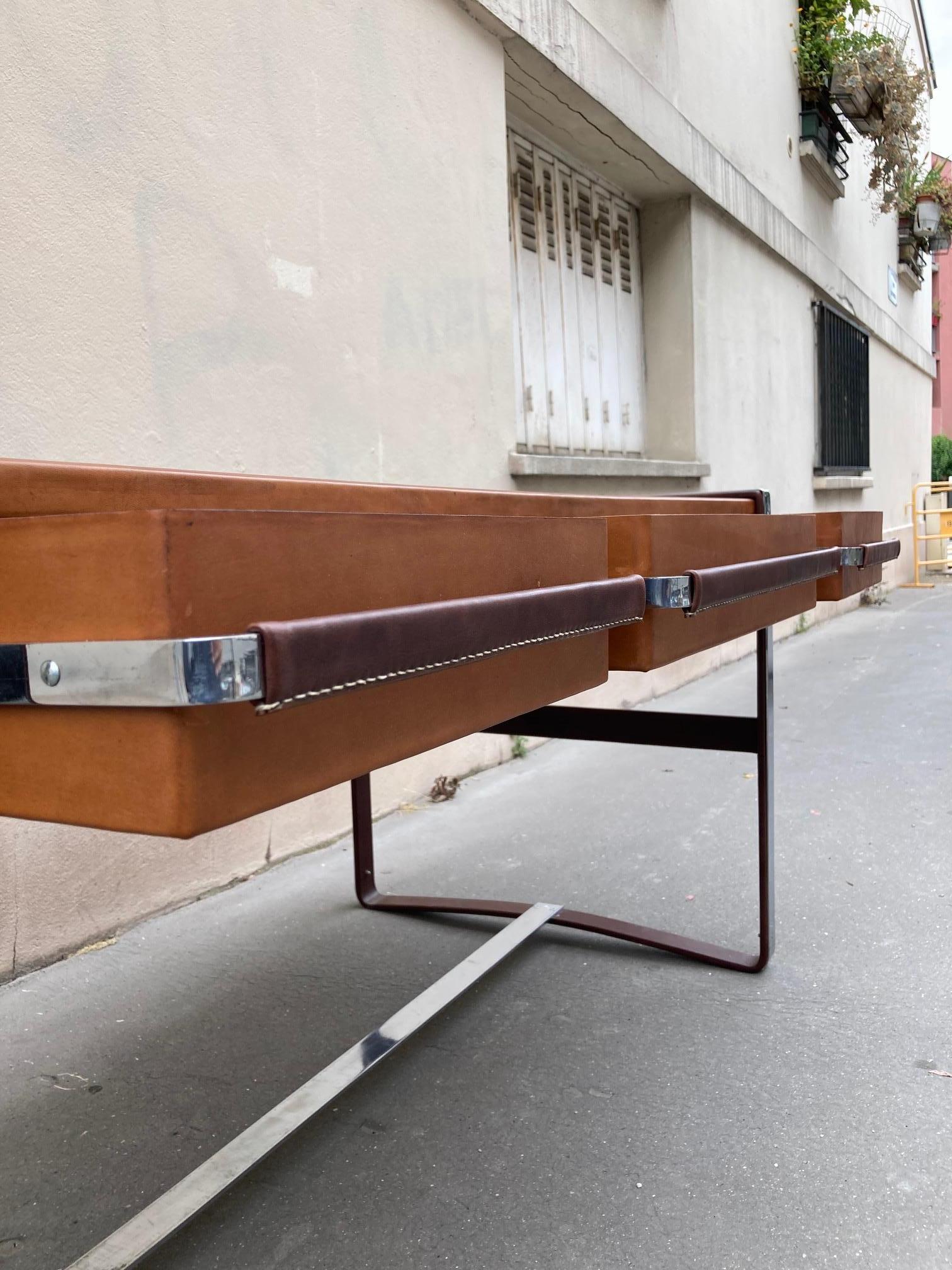 1950's Stitched Leather Desk by Jacques Adnet For Sale 9