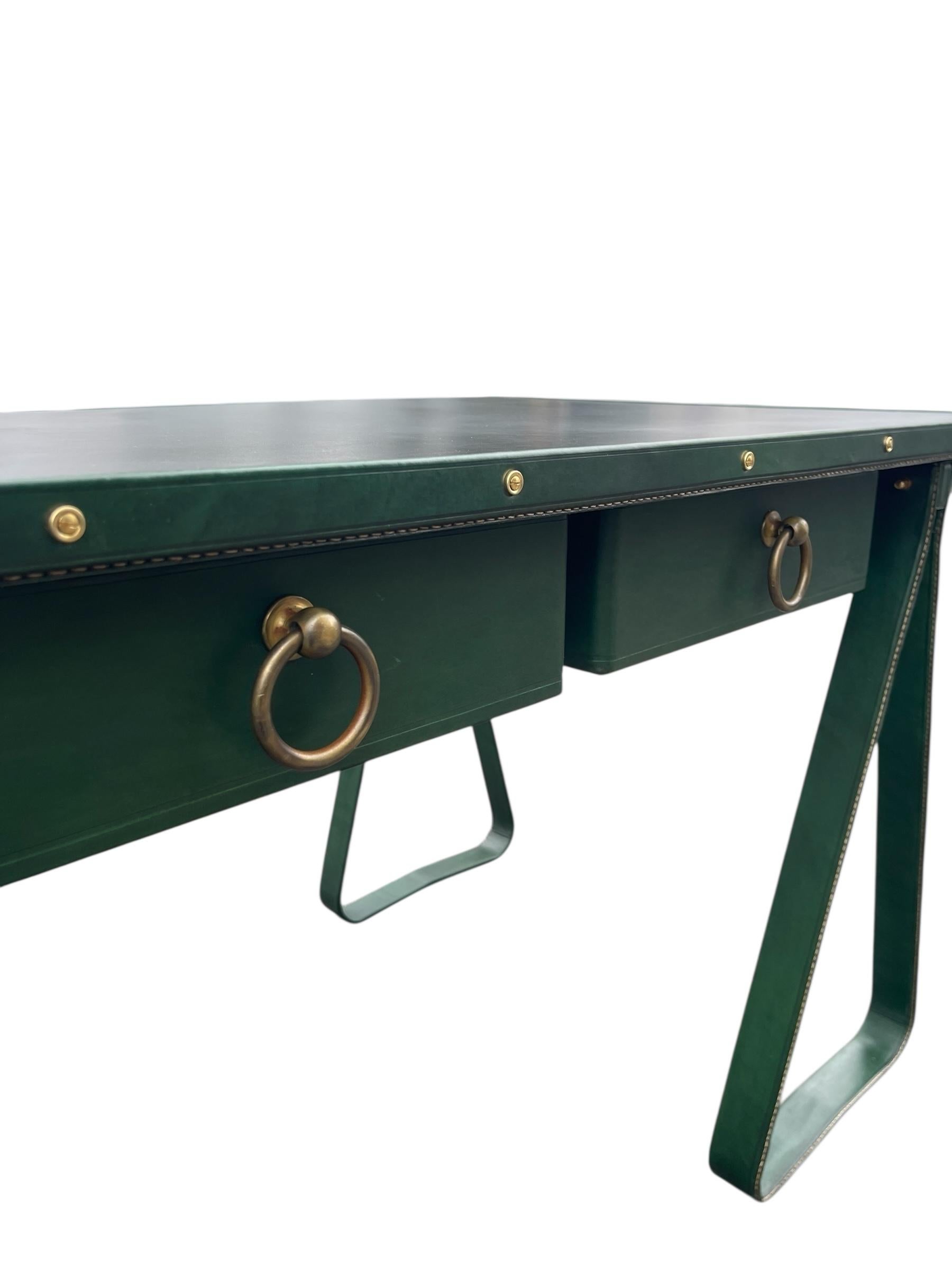 1950's Stitched leather desk by Jacques Adnet For Sale 10