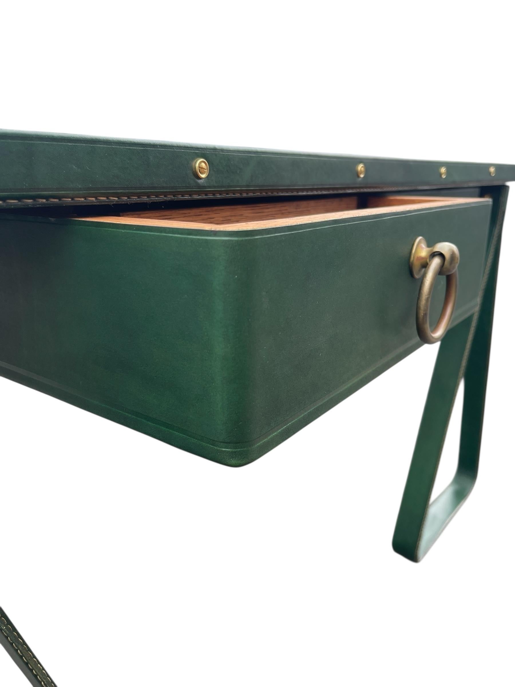 1950's Stitched leather desk by Jacques Adnet For Sale 11