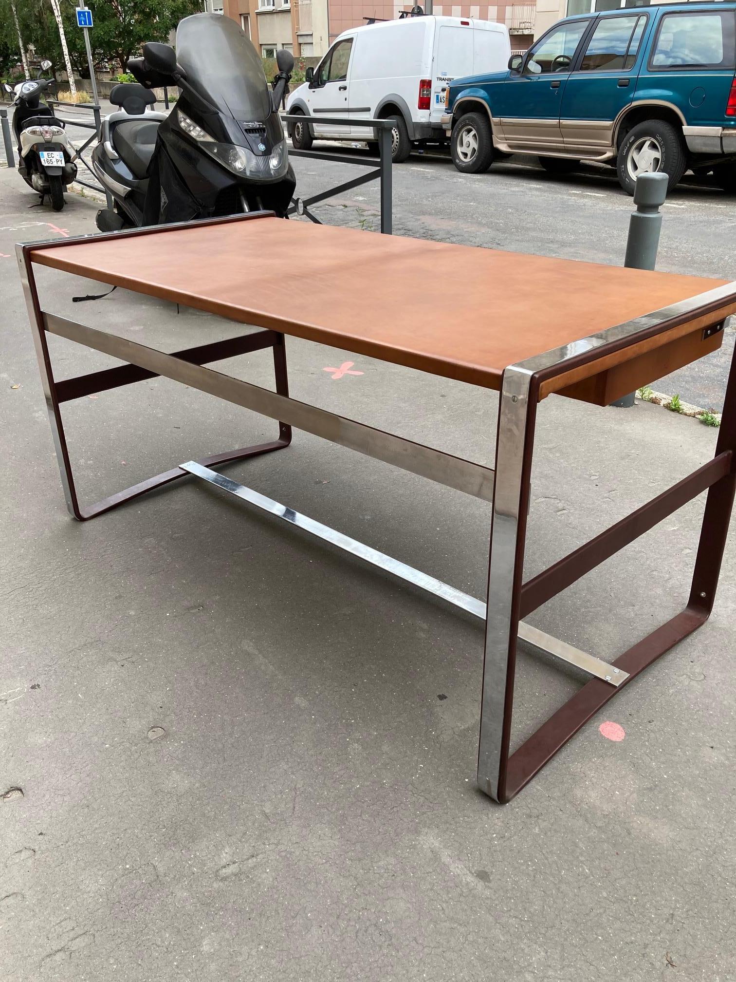 1950's Stitched Leather Desk by Jacques Adnet For Sale 12