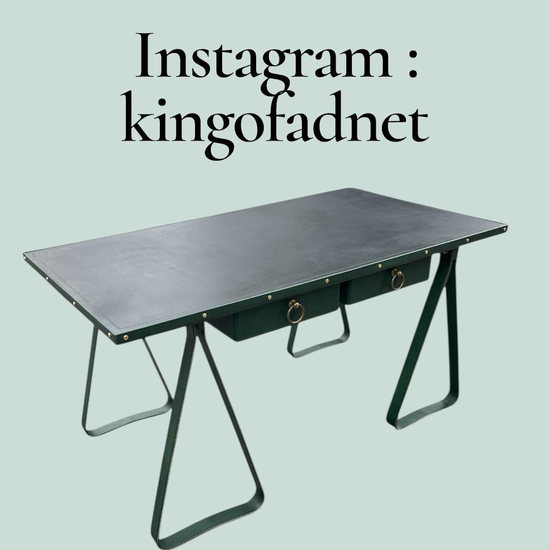 Very nice 1950's two drawers desk with Green and black leather designed by Jacques Adnet