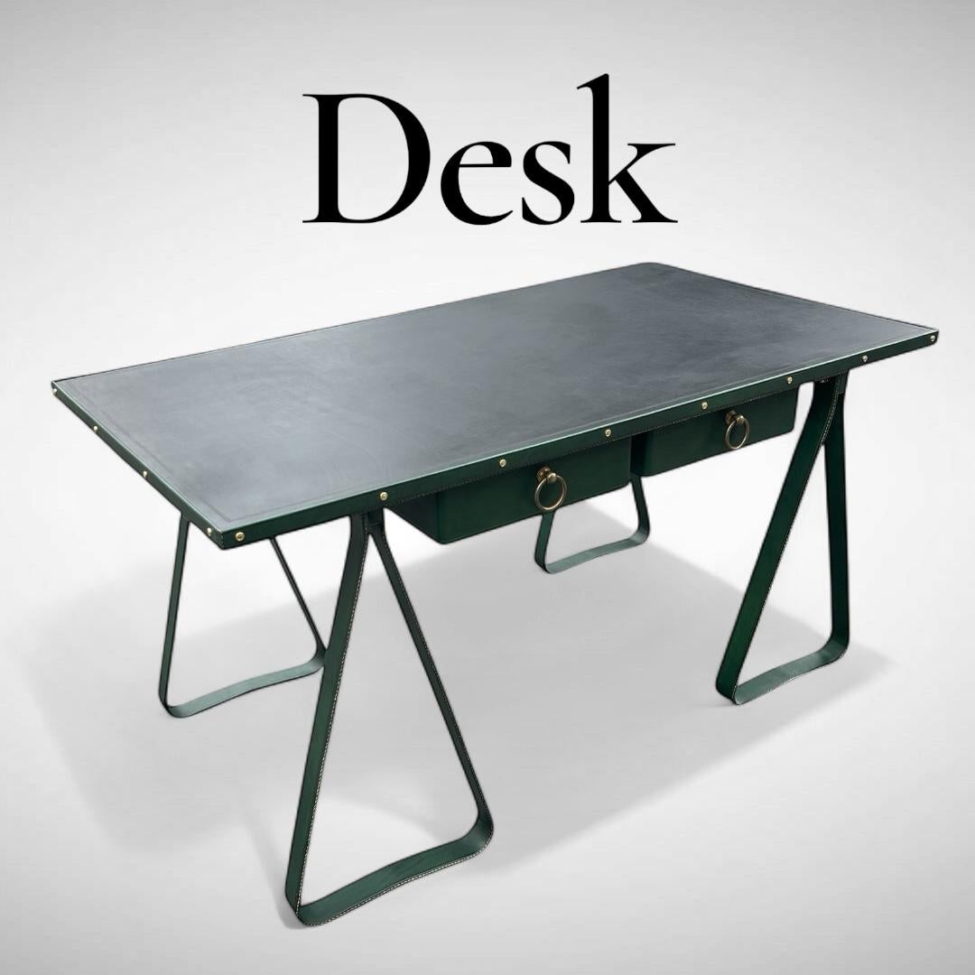 1950's Stitched leather desk by Jacques Adnet In Good Condition For Sale In Bois-Colombes, FR