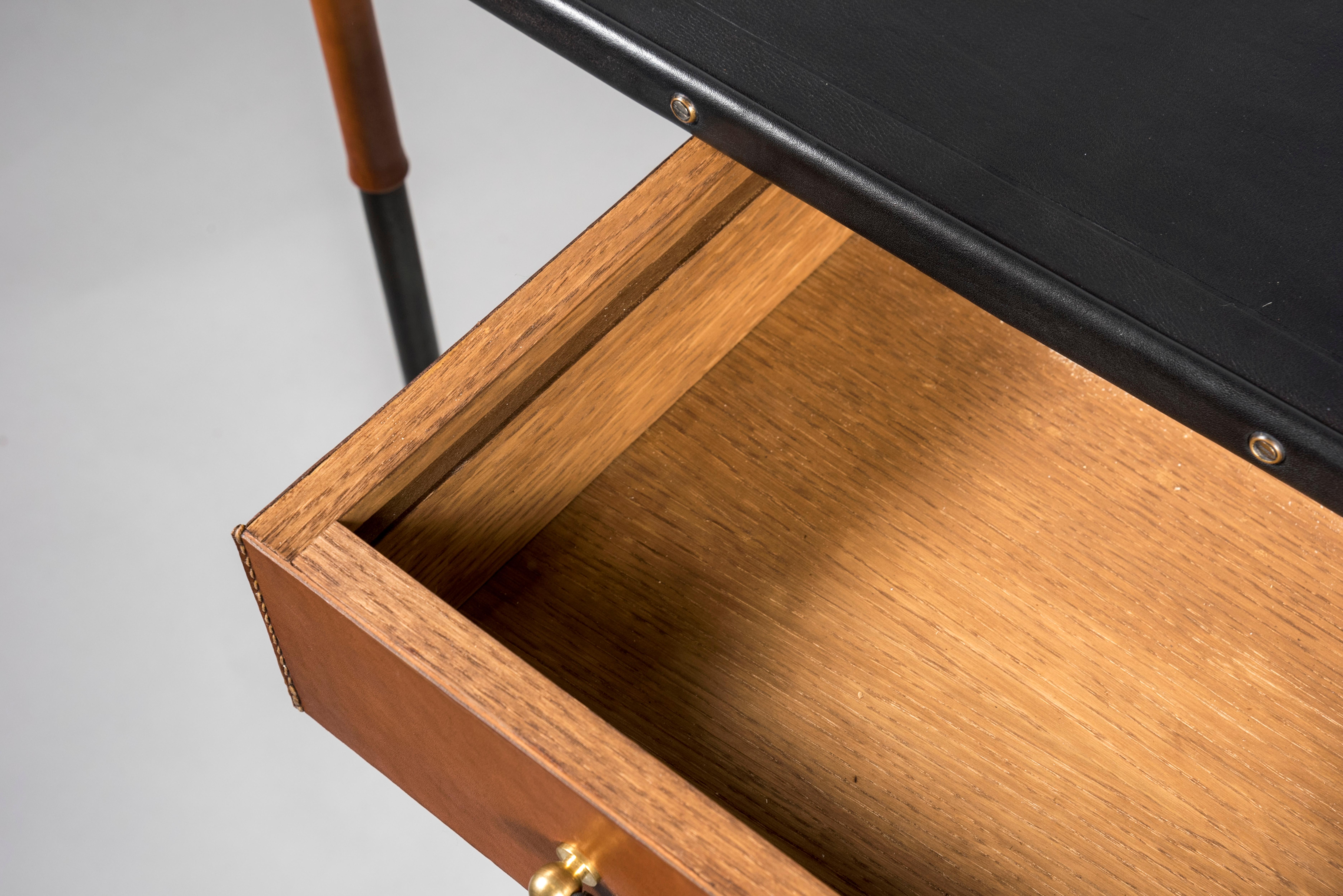 1950's Stitched Leather Desk by Jacques Adnet In Good Condition For Sale In Bois-Colombes, FR