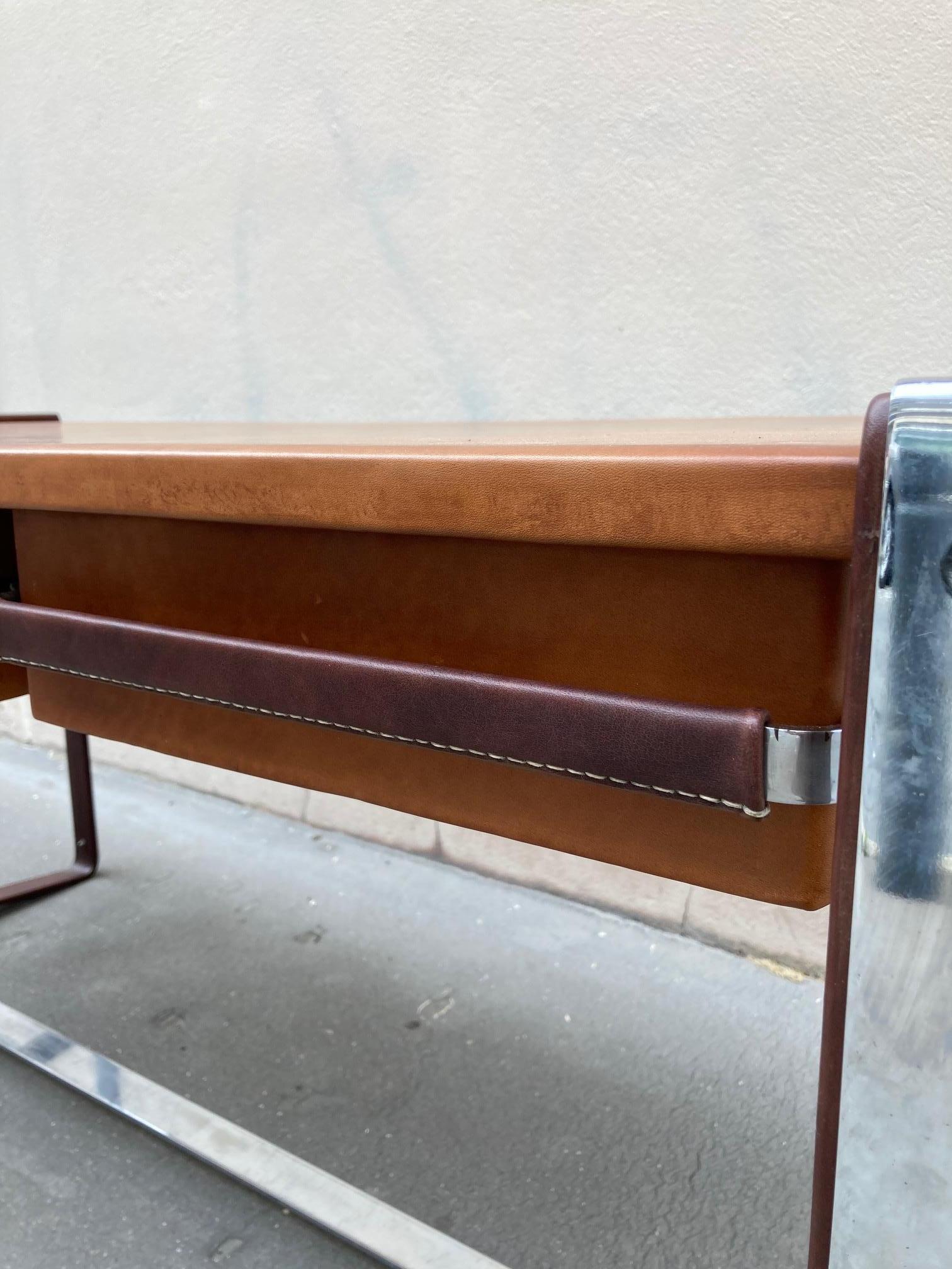 1950's Stitched Leather Desk by Jacques Adnet For Sale 1