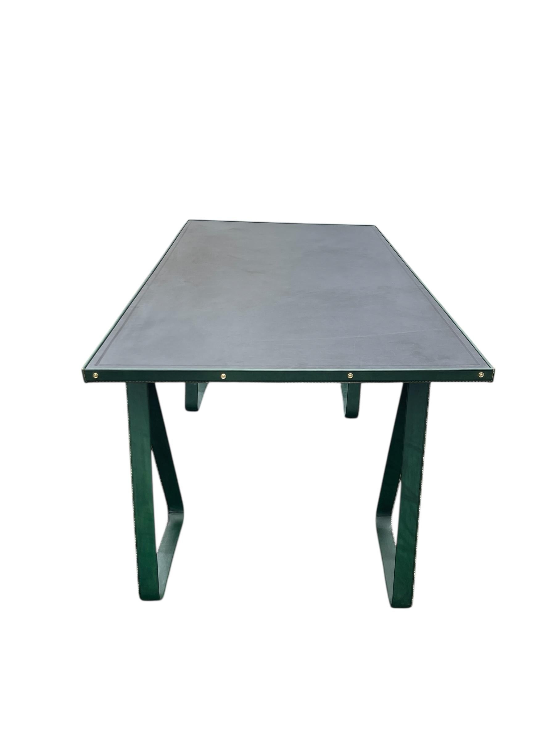 1950's Stitched leather desk by Jacques Adnet For Sale 2