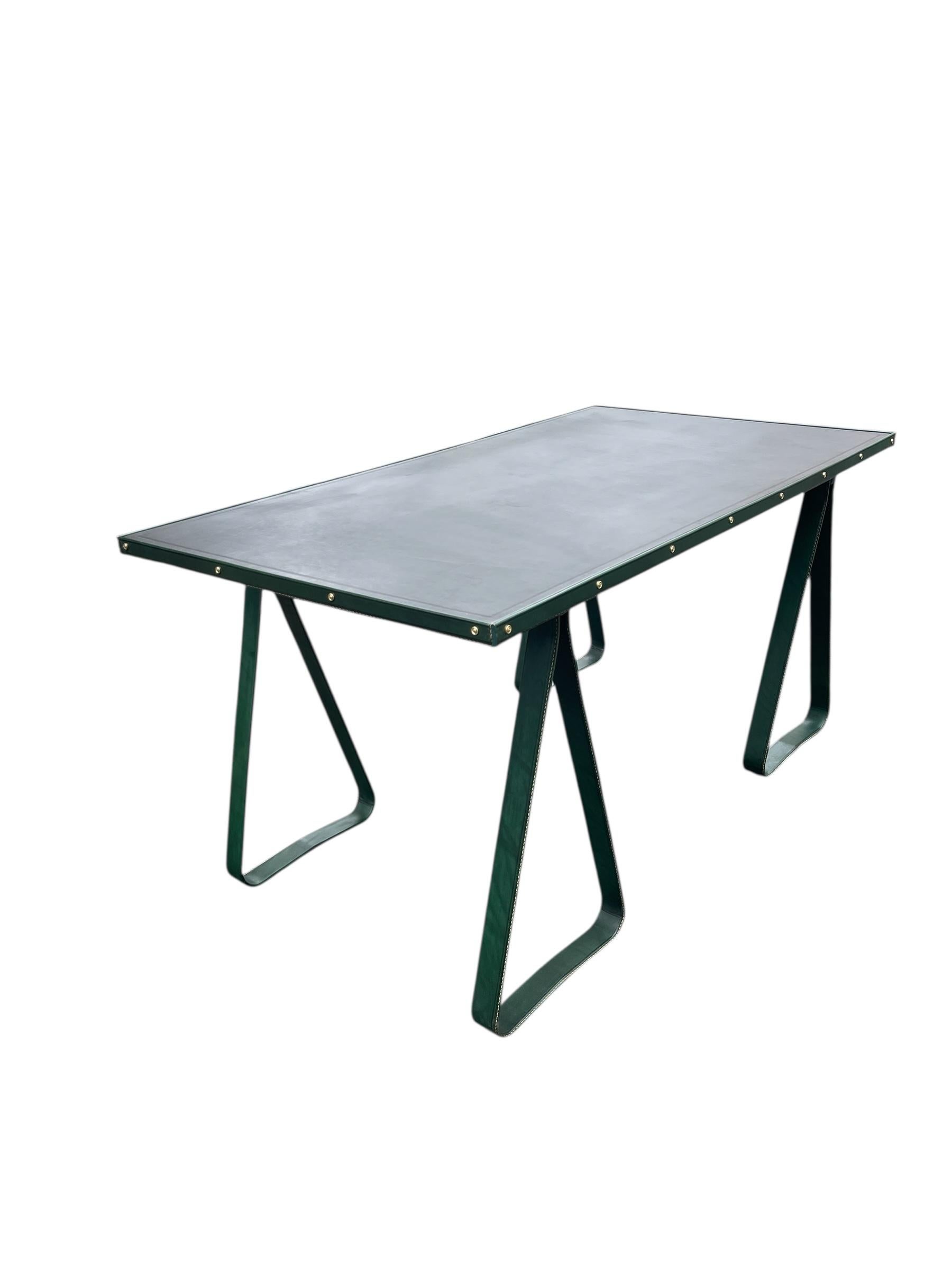 1950's Stitched leather desk by Jacques Adnet For Sale 3