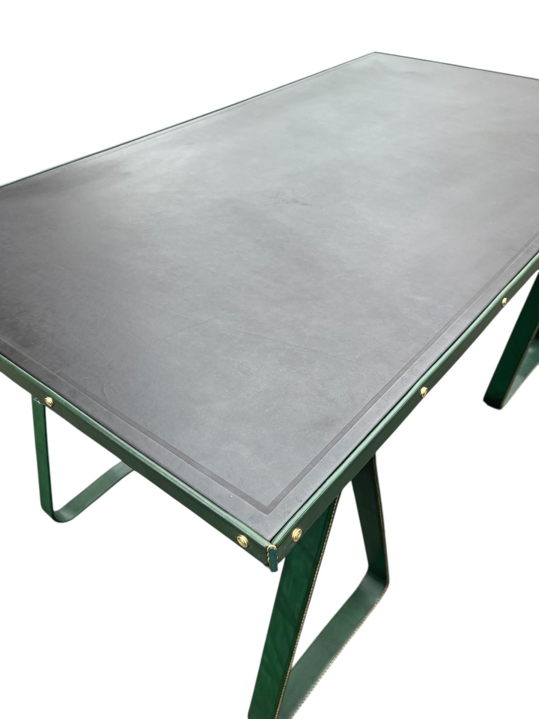 1950's Stitched leather desk by Jacques Adnet For Sale 4