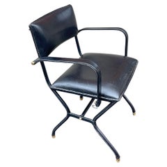 1950's Stitched leather " desk" or " bridge" chair by Jacques Adnet