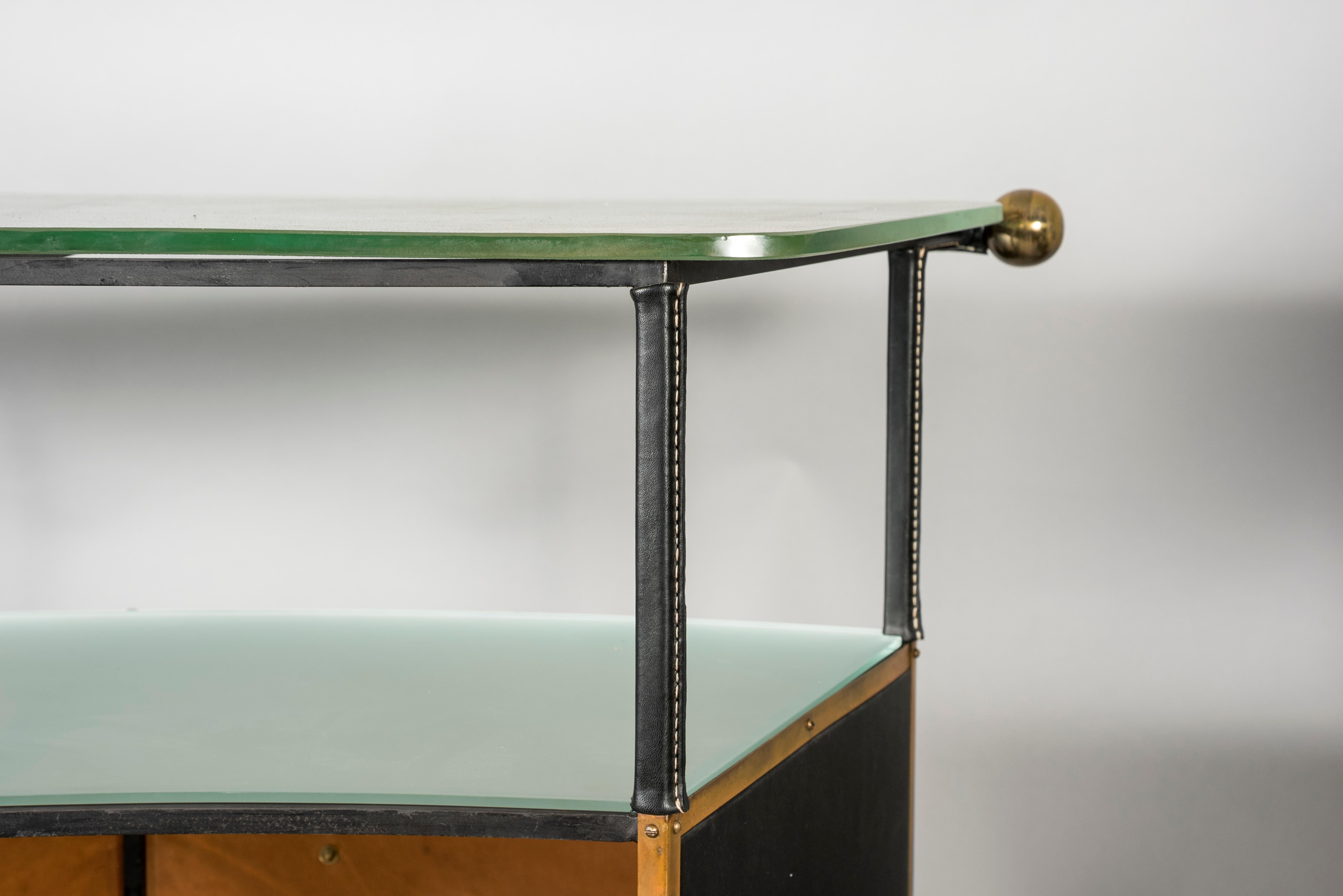 1950's Stitched Leather Dry Bar by Jacques Adnet For Sale 4